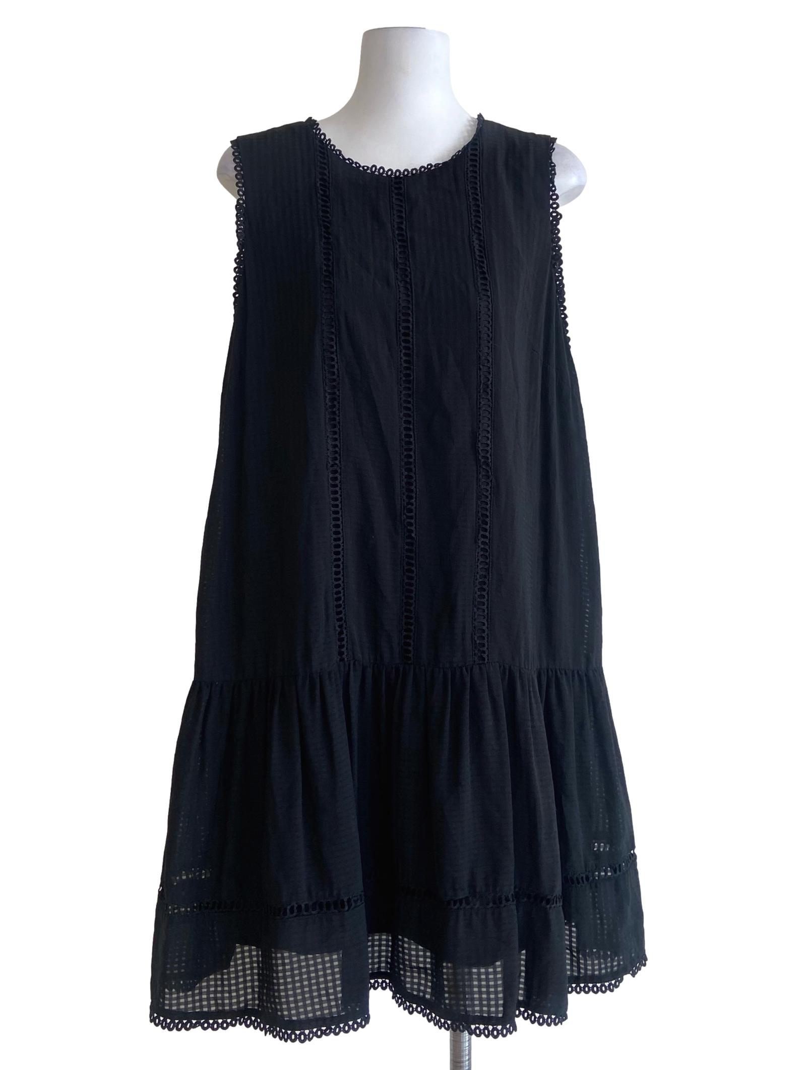 Black Sleeveless Embroidery Drop Waist Dress
