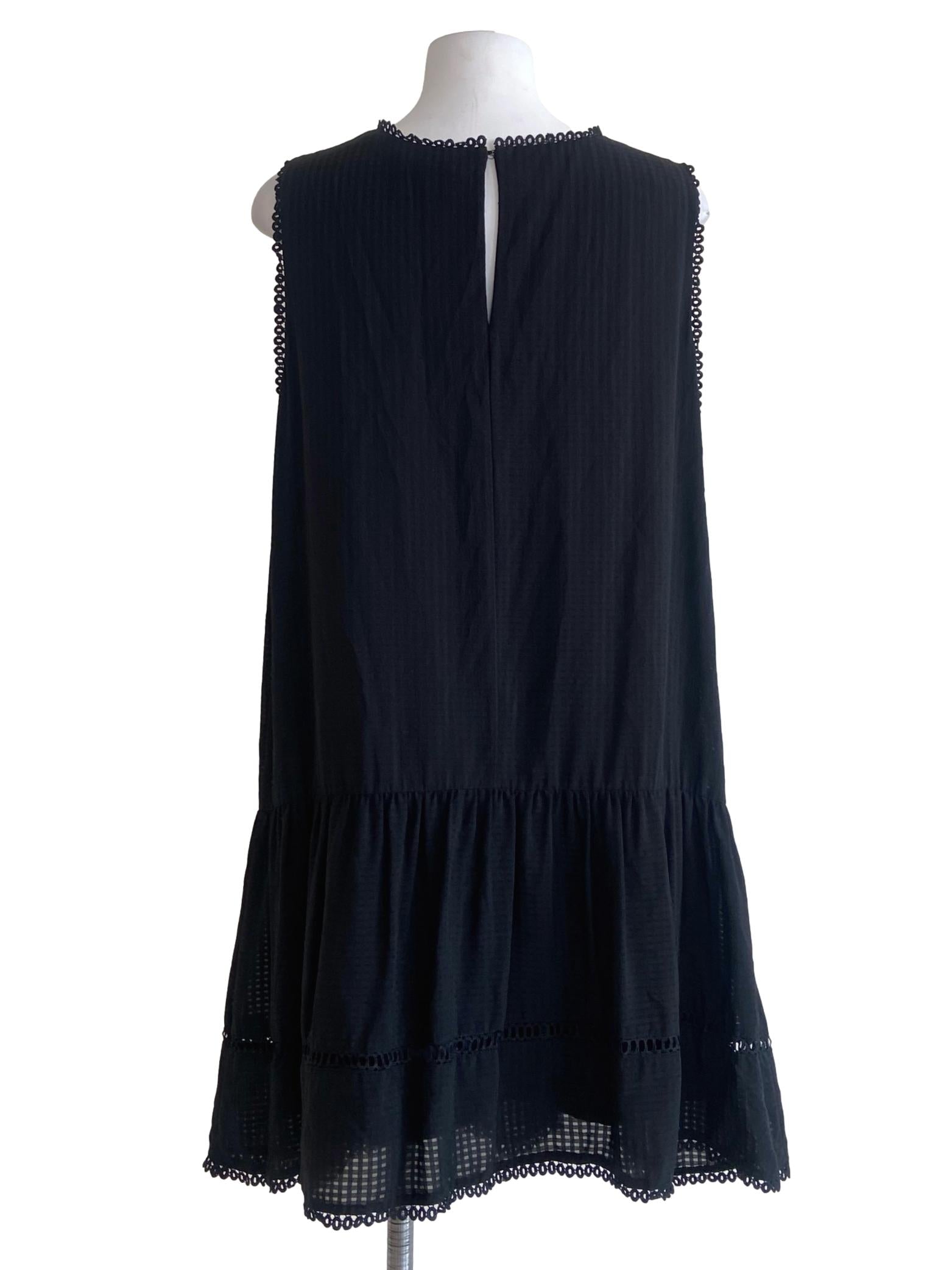 Black Sleeveless Embroidery Drop Waist Dress