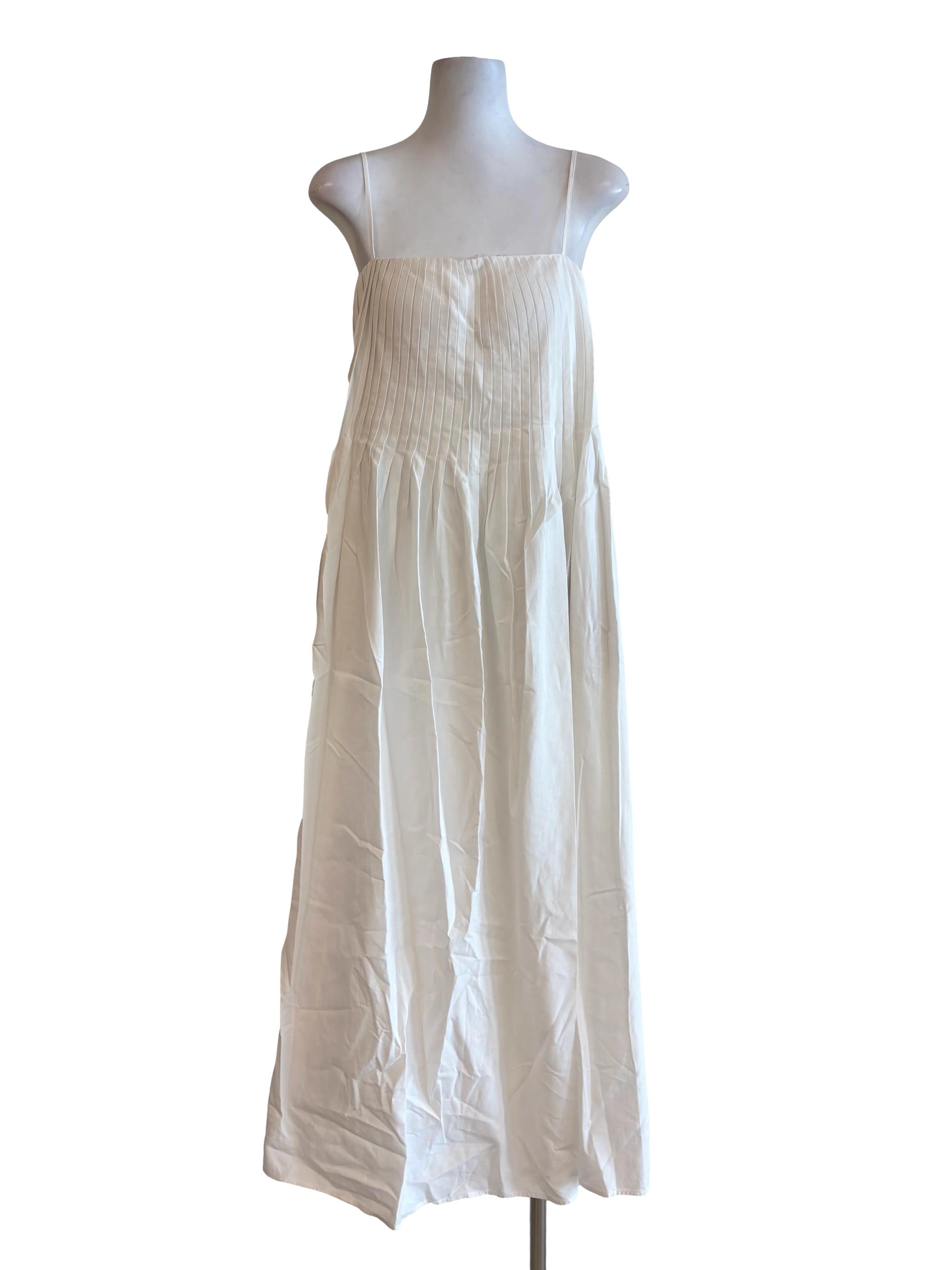 Powder White Spaghetti Strap Linen Dress