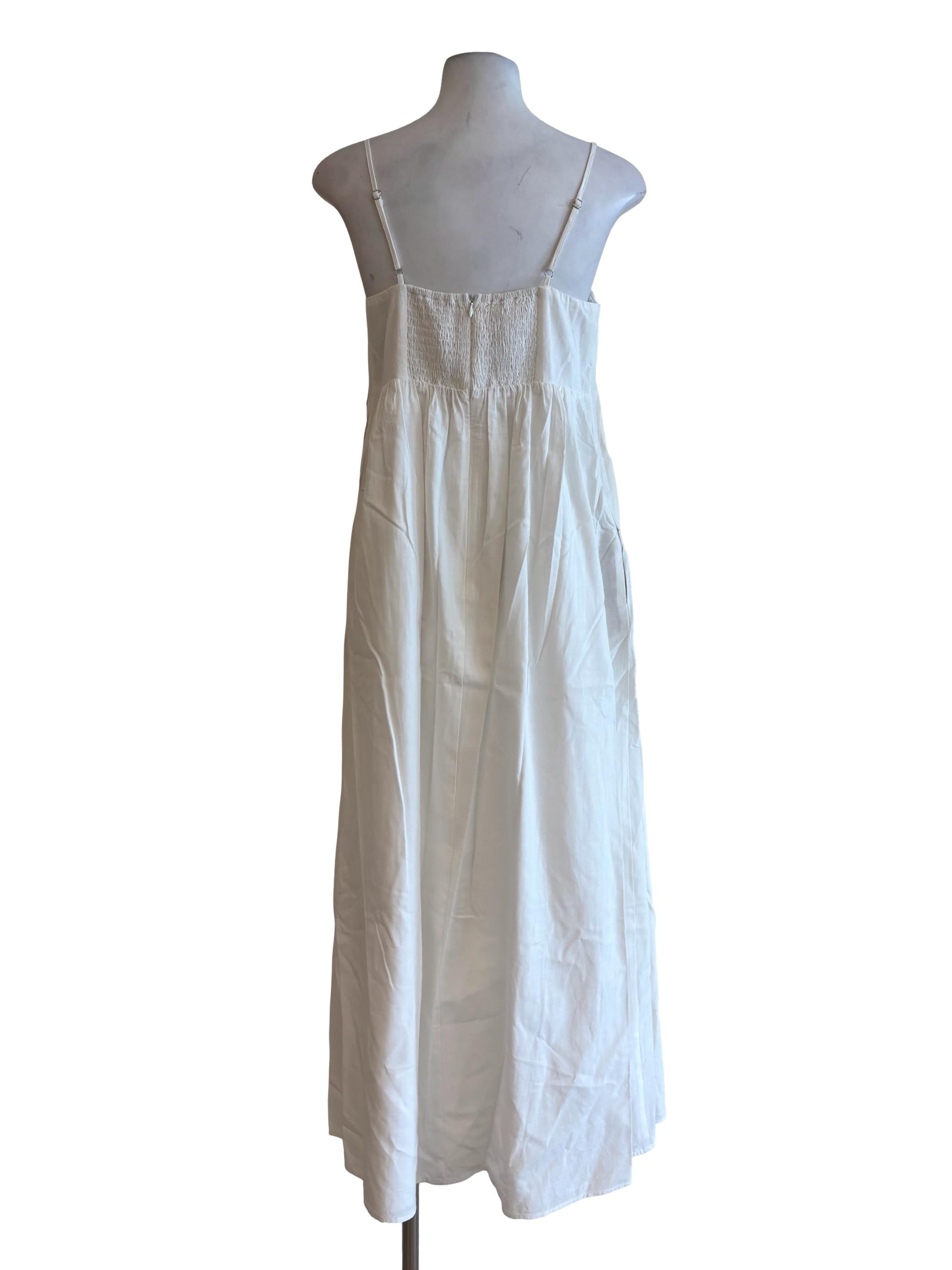 Powder White Spaghetti Strap Linen Dress