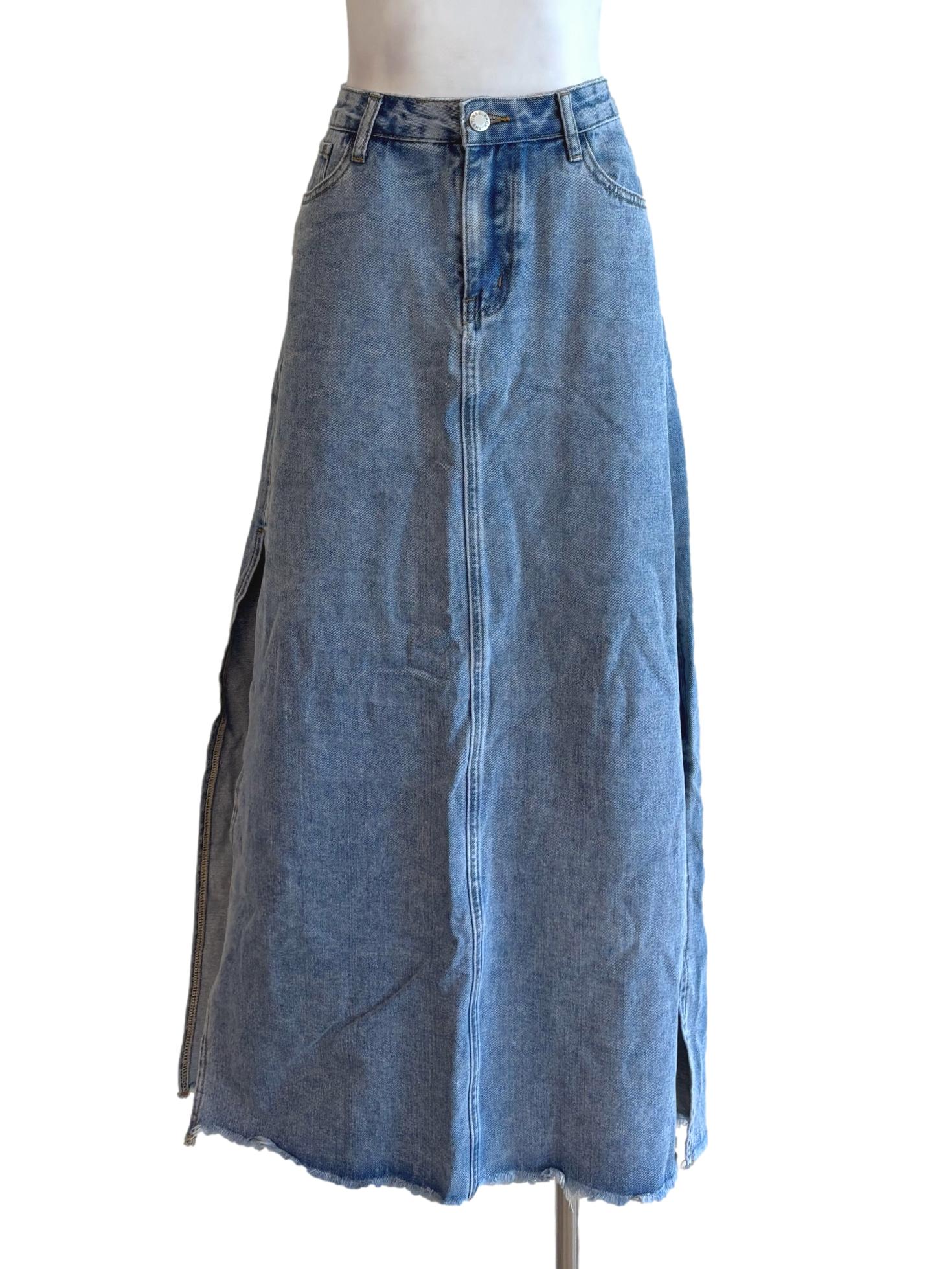 Light Blue Slit Denim Skirt TTR