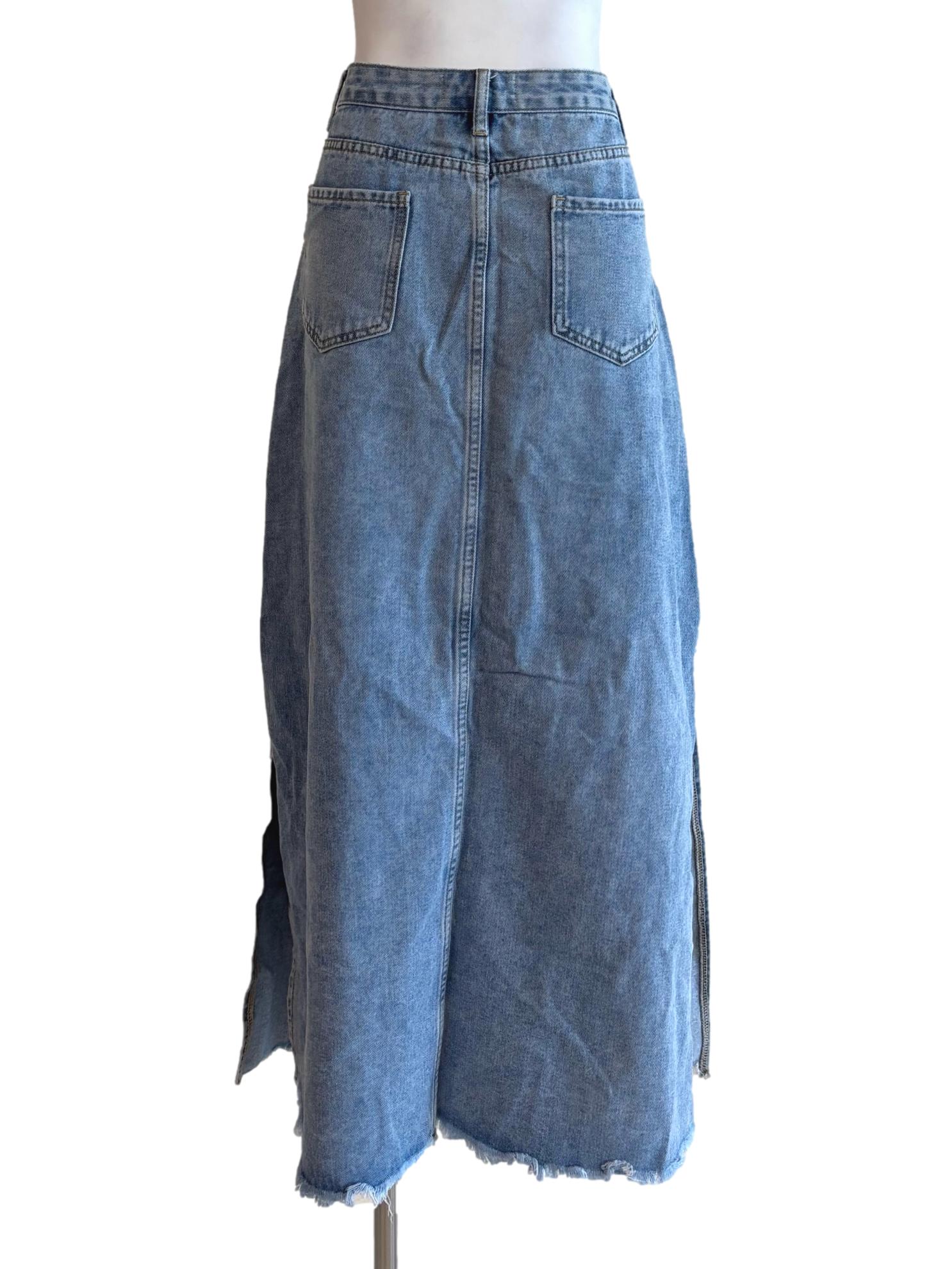 Light Blue Slit Denim Skirt TTR