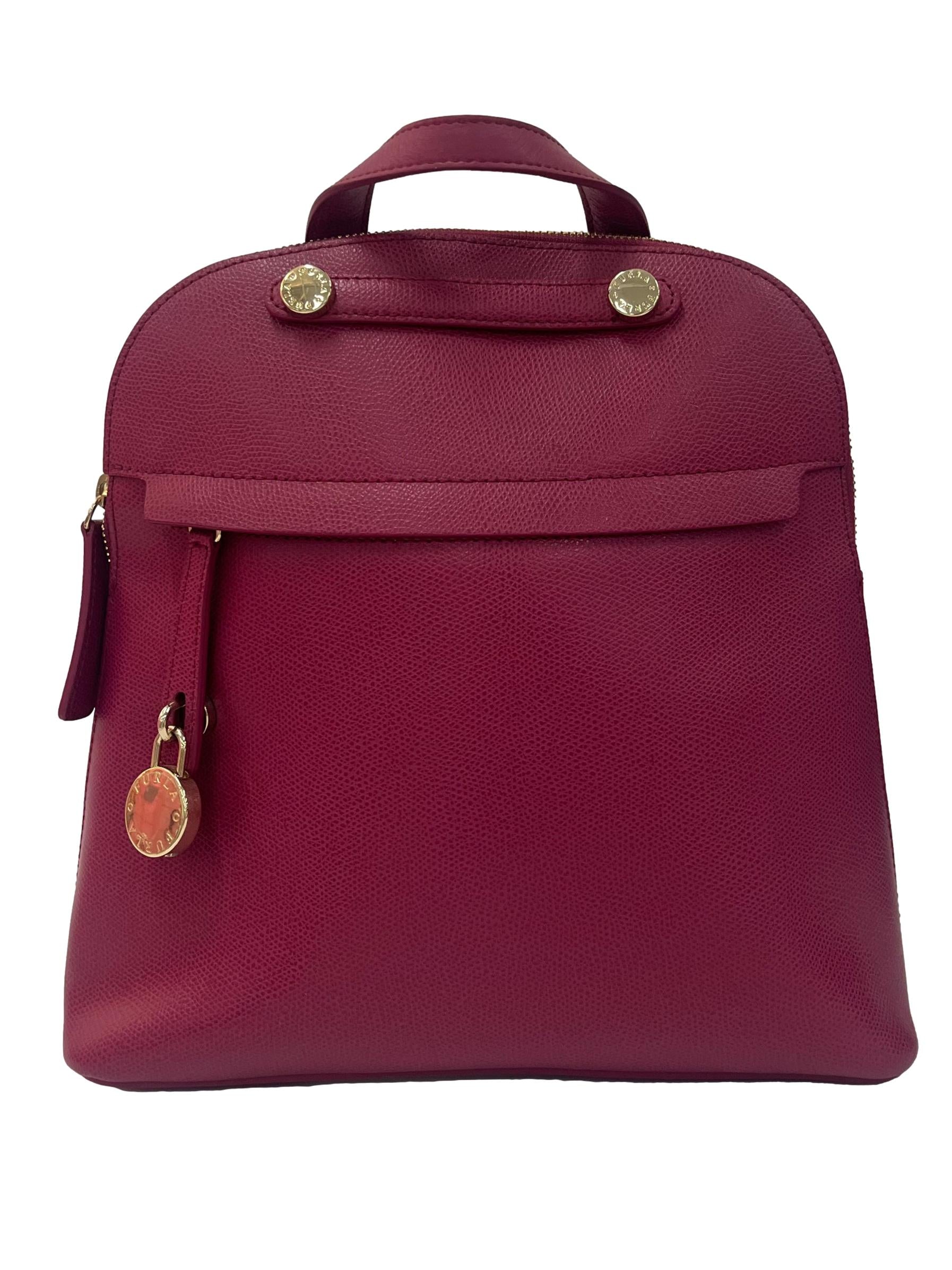 Plum Textured Small Backpack With Gold Details