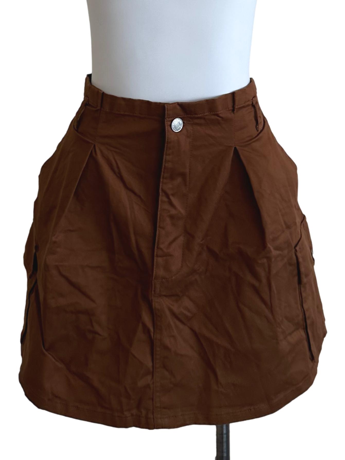 Chocolate Brown Cargo Mini Skirt