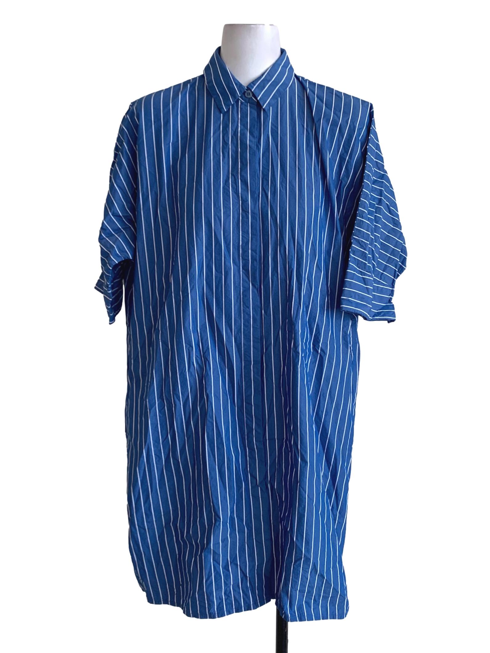 Blue Bengal Stripe Button Down Empire Dress