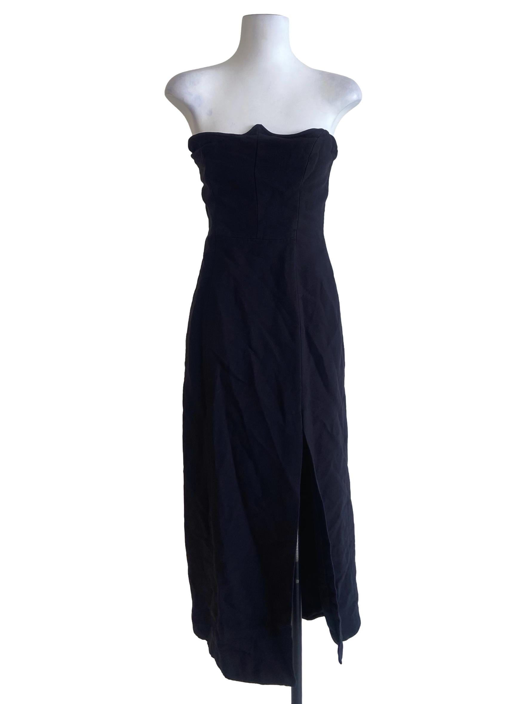 Black Strapless Slit Dress
