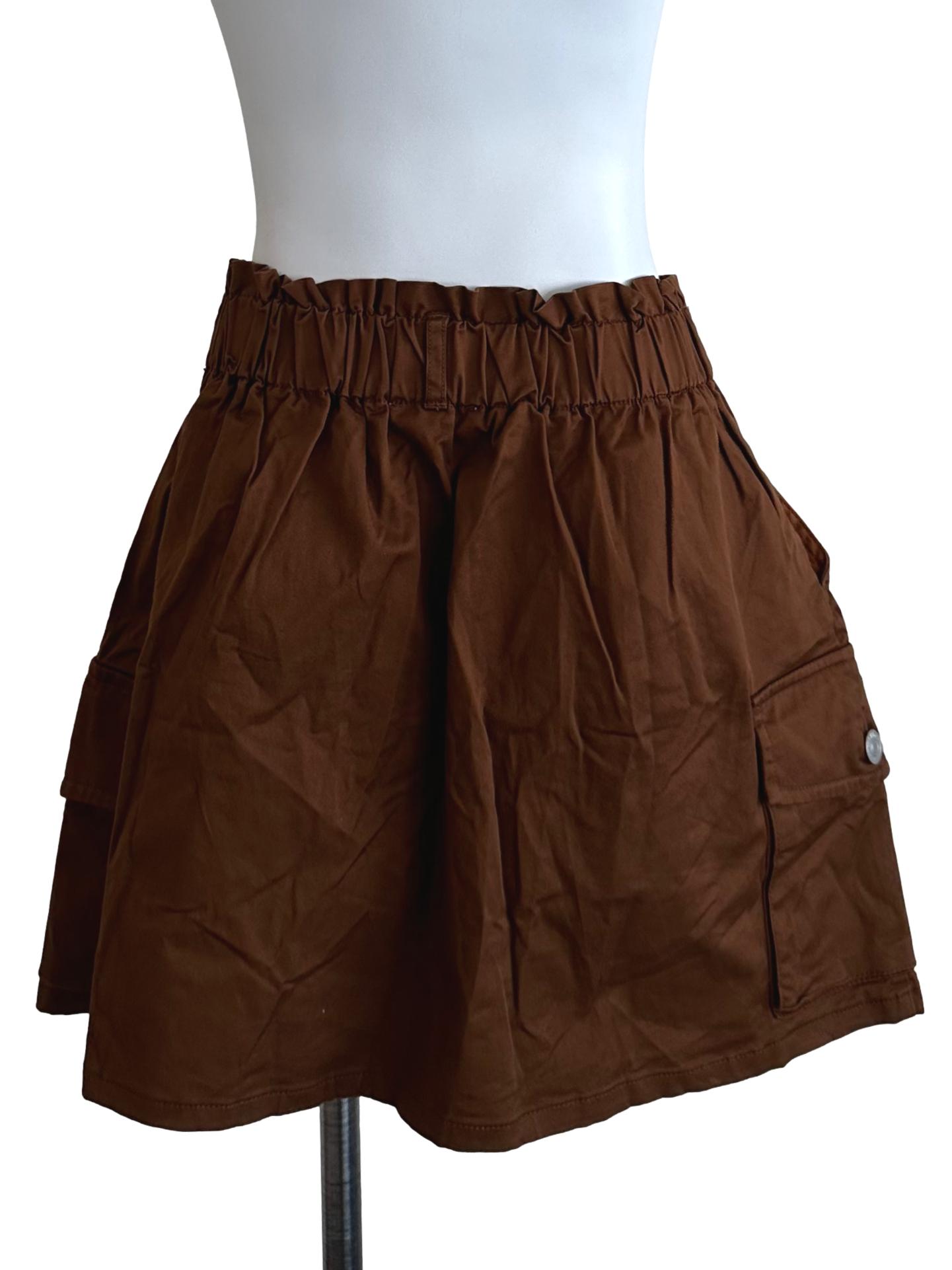 Chocolate Brown Cargo Mini Skirt