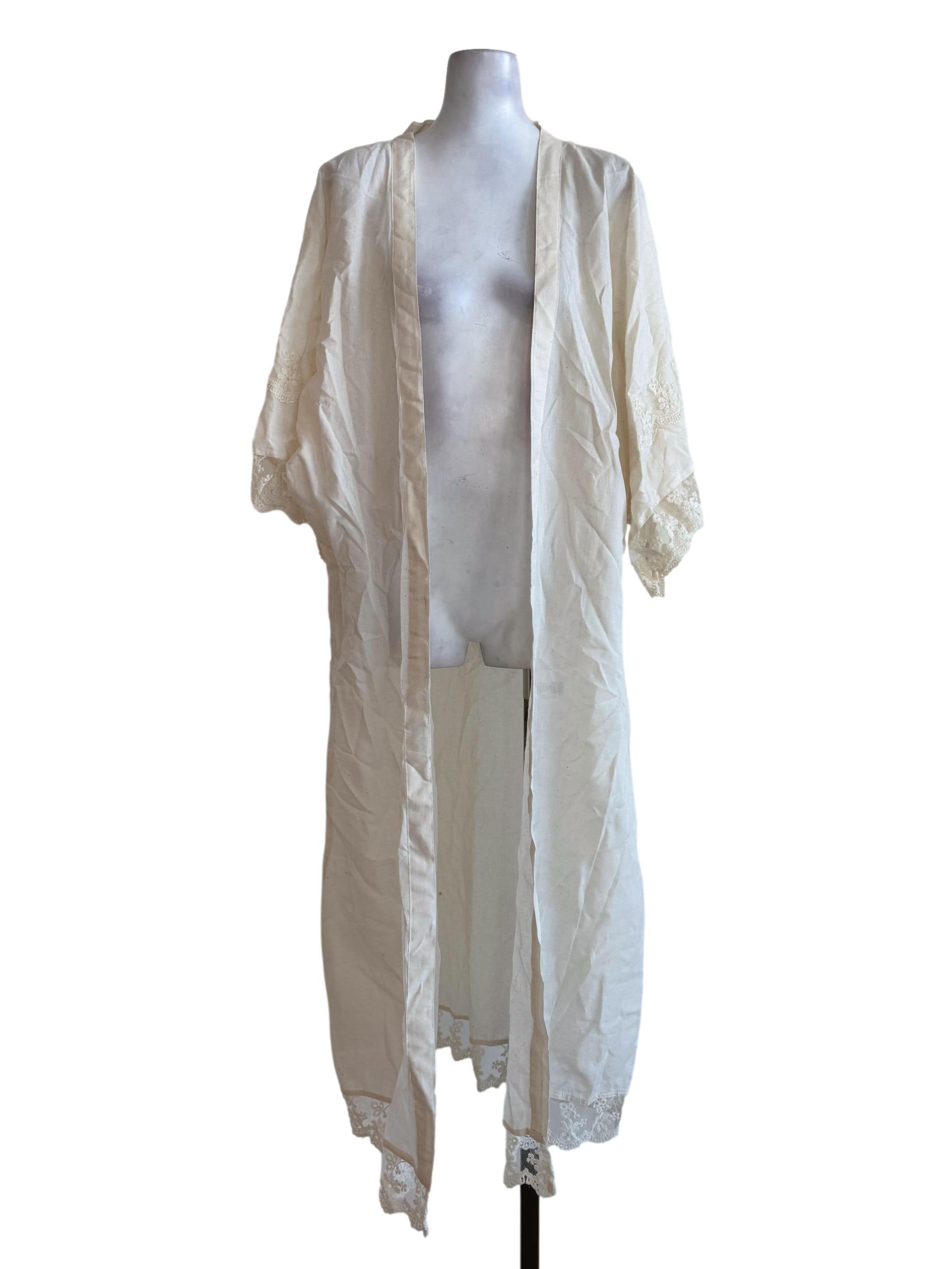 Soft Cream With Lace Border Long Outerwear