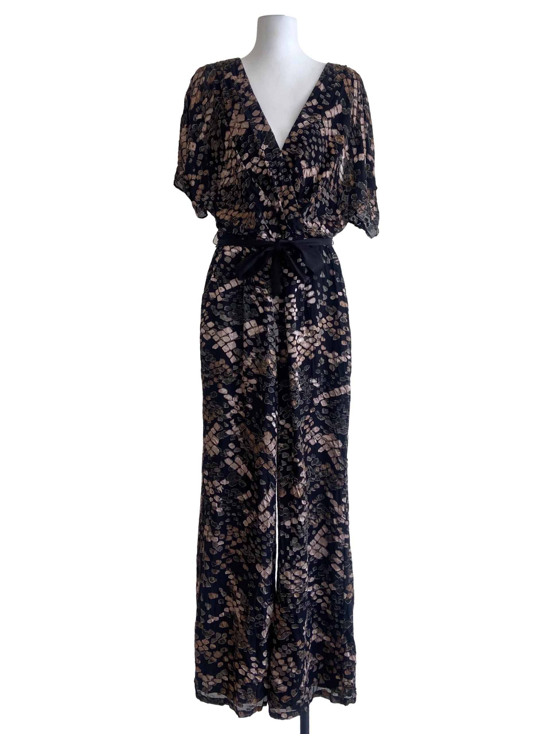 Black & Brown Batwing Sleeve Jumpsuit