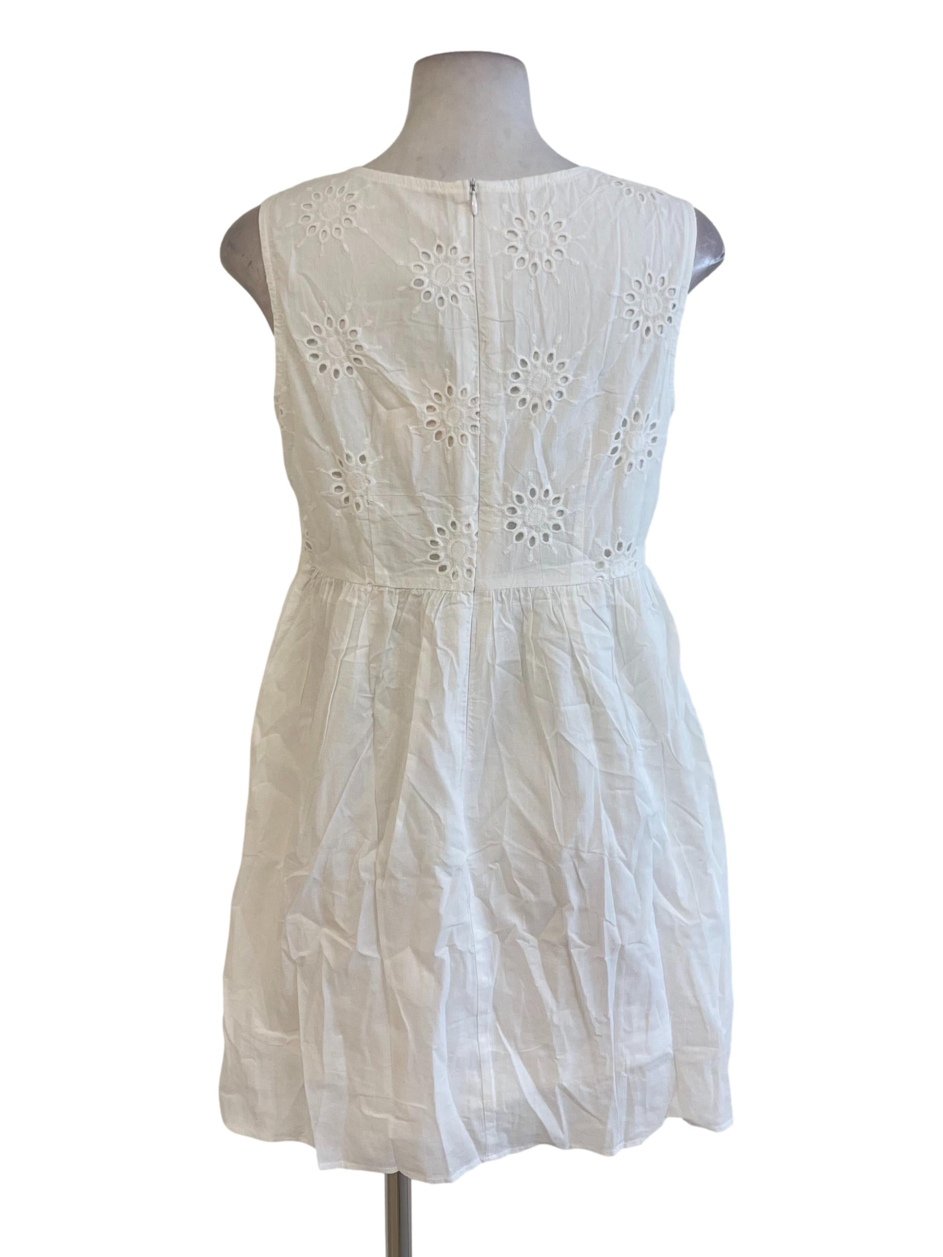 White Eyelet Embroidered Scoop Neck Dress