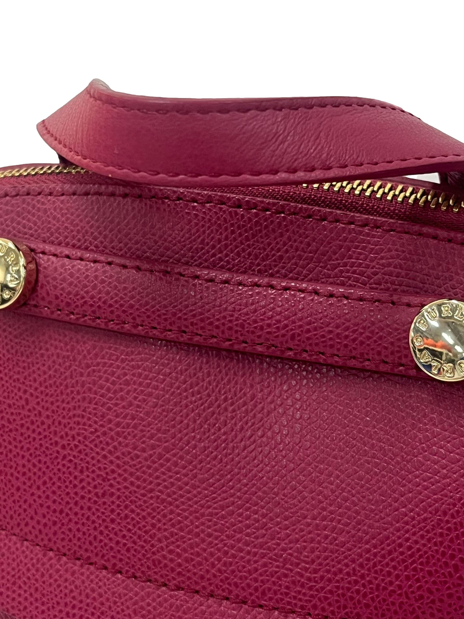 Plum Textured Small Backpack With Gold Details