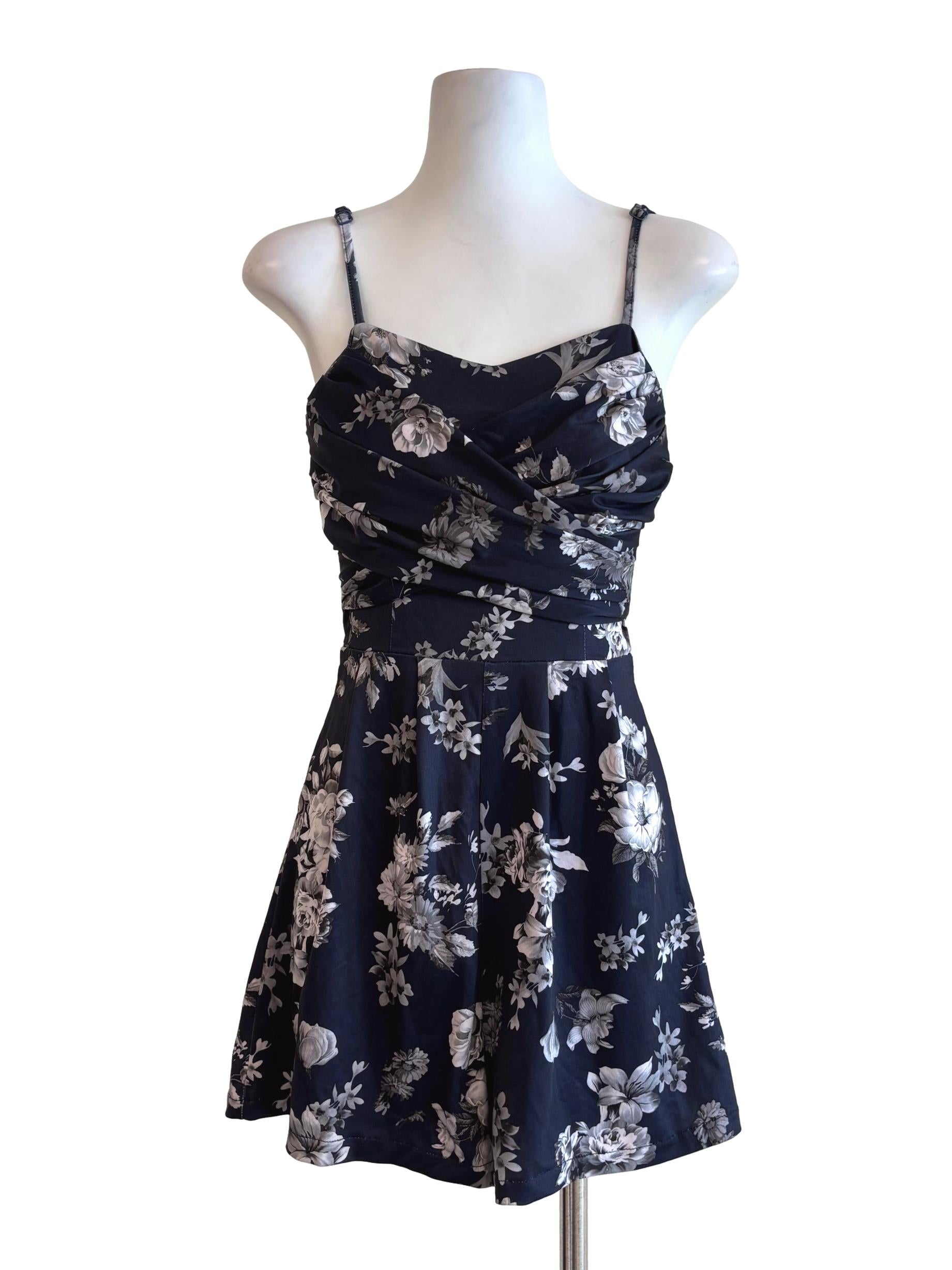 Midnight Blue Floral Spaghetti Strap Romper