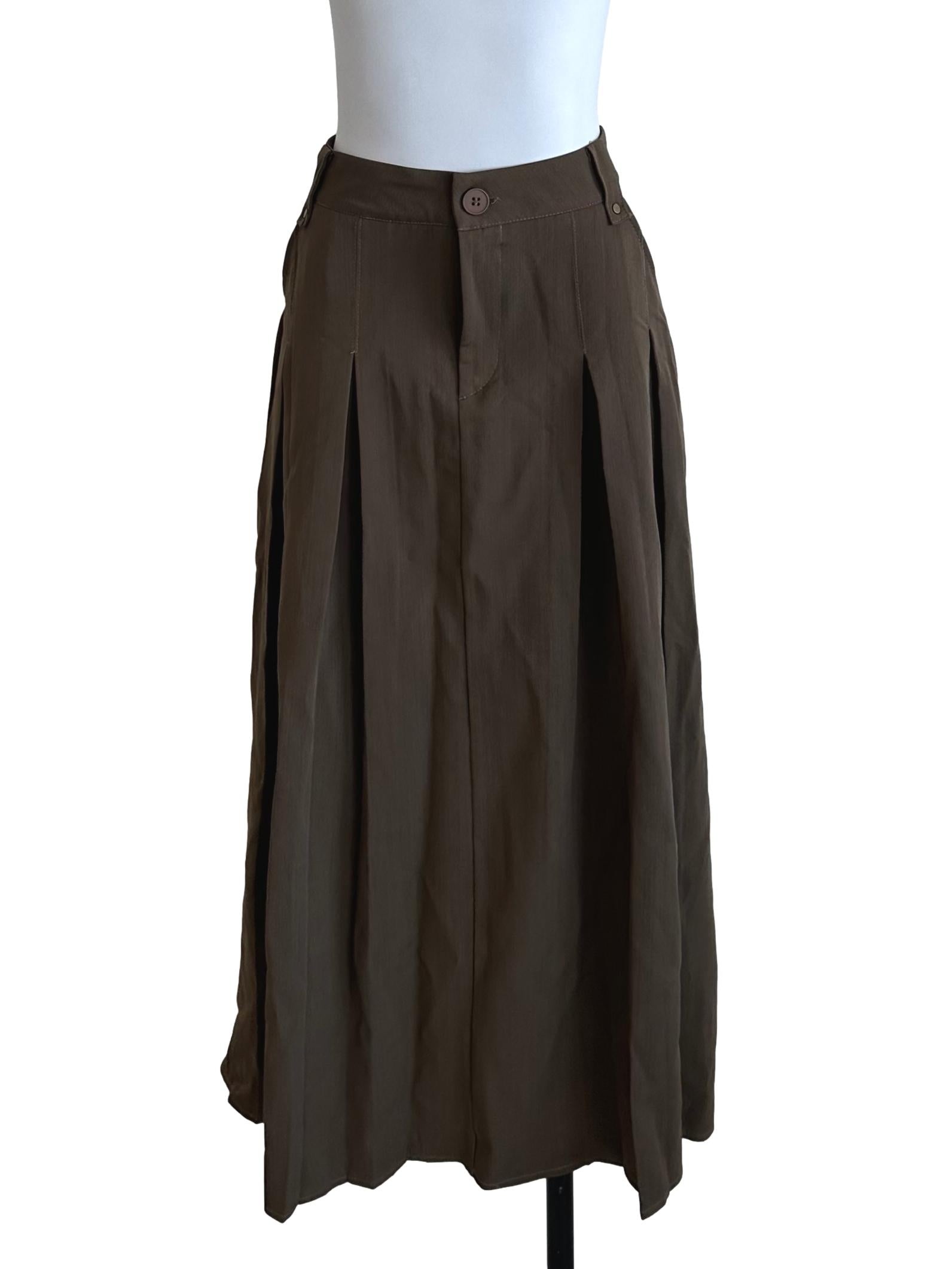 Moss Green Box Pleated Panel Skirt