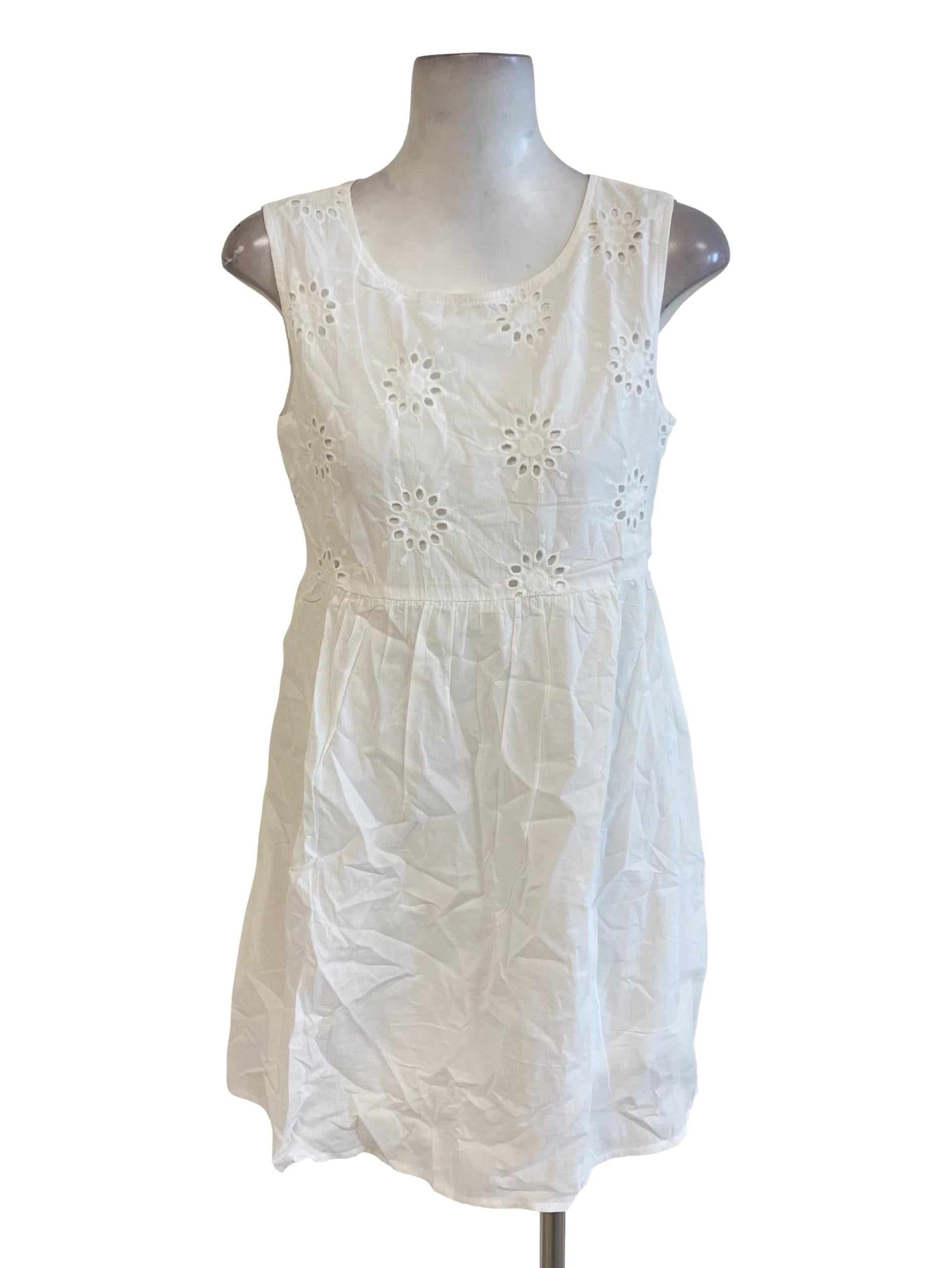White Eyelet Embroidered Scoop Neck Dress