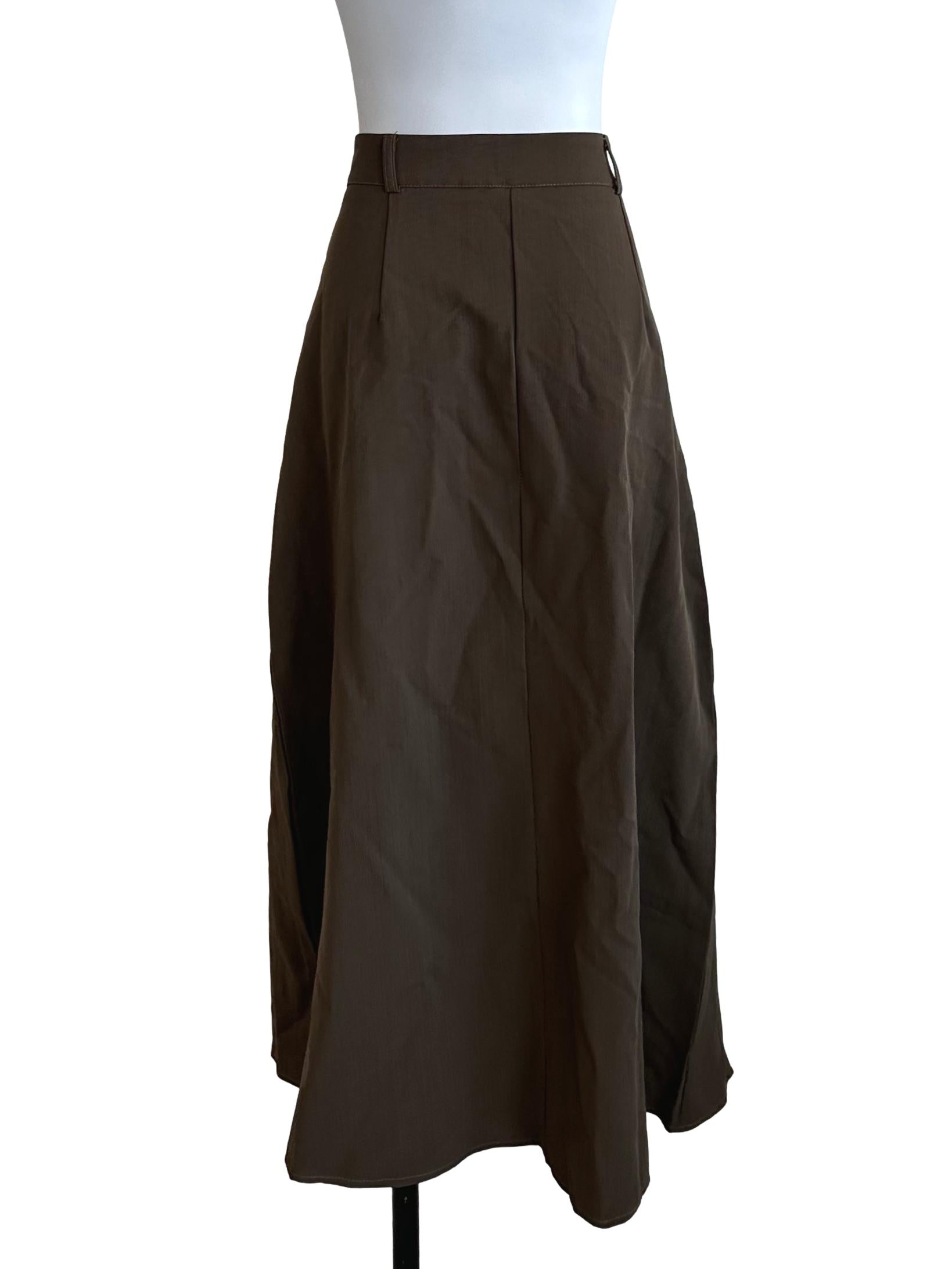 Moss Green Box Pleated Panel Skirt