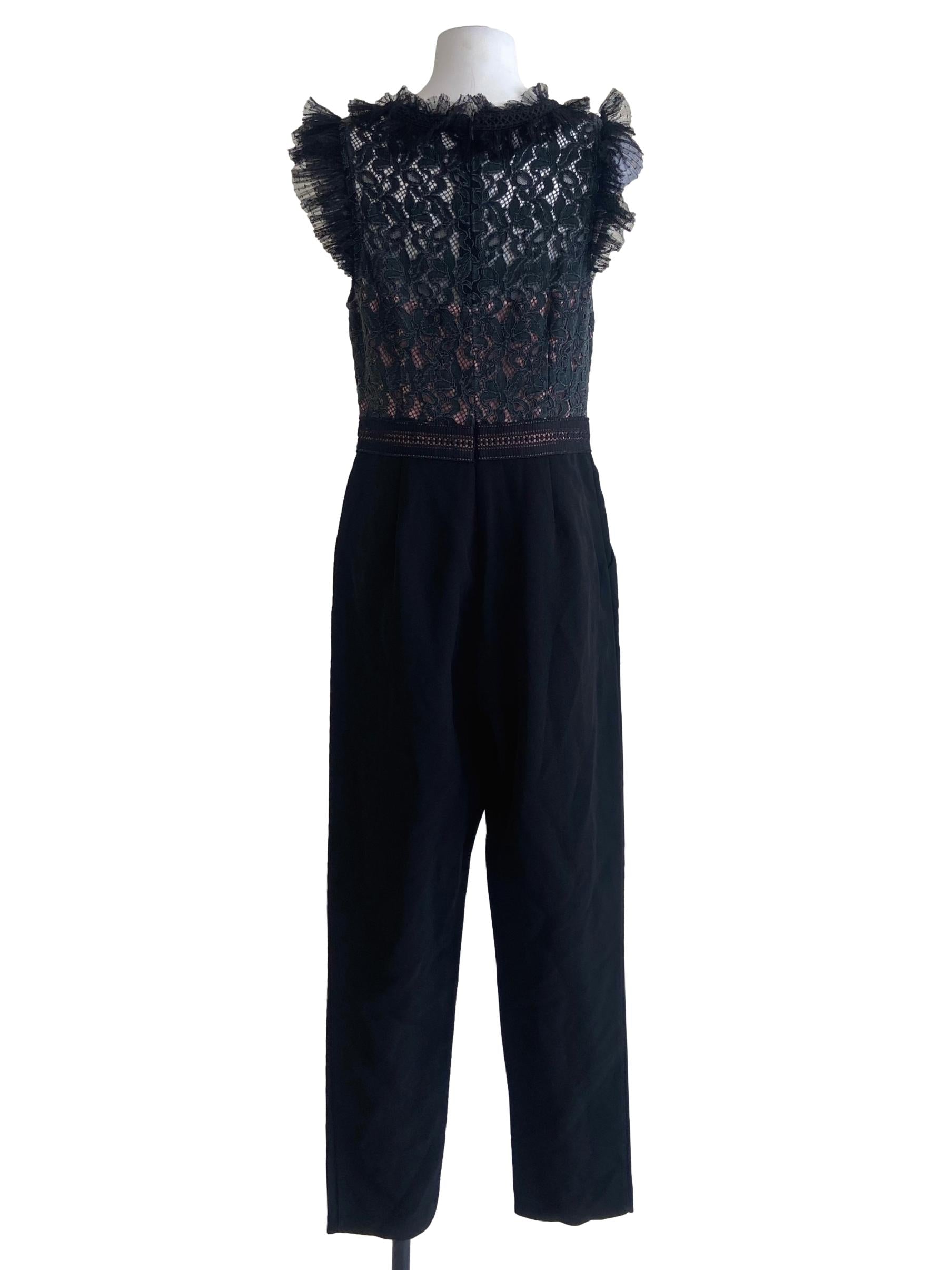 Black Ruffled Net Floral Lace Jumpsuit