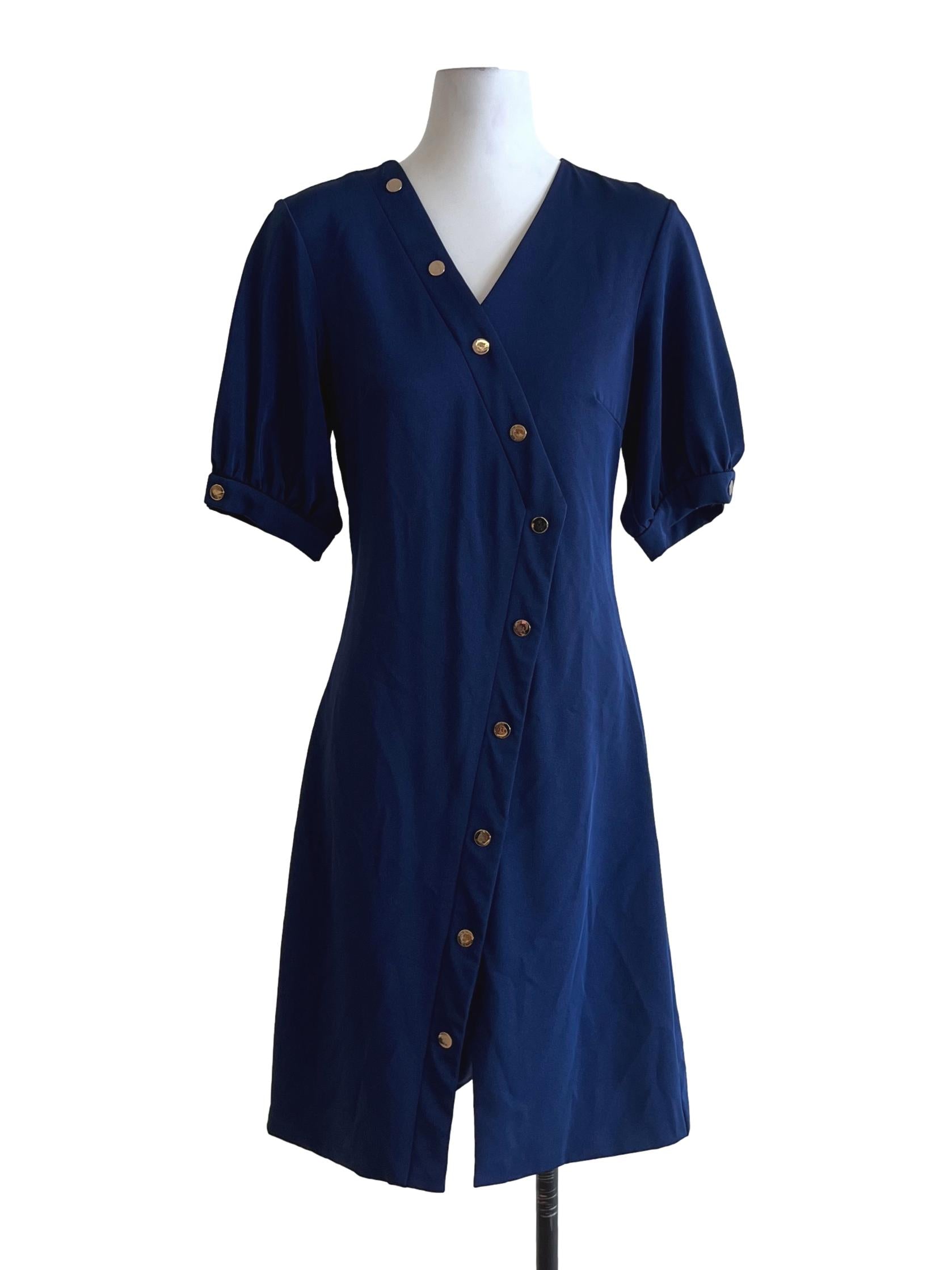 Navy Blue V-Neckline Empire Dress