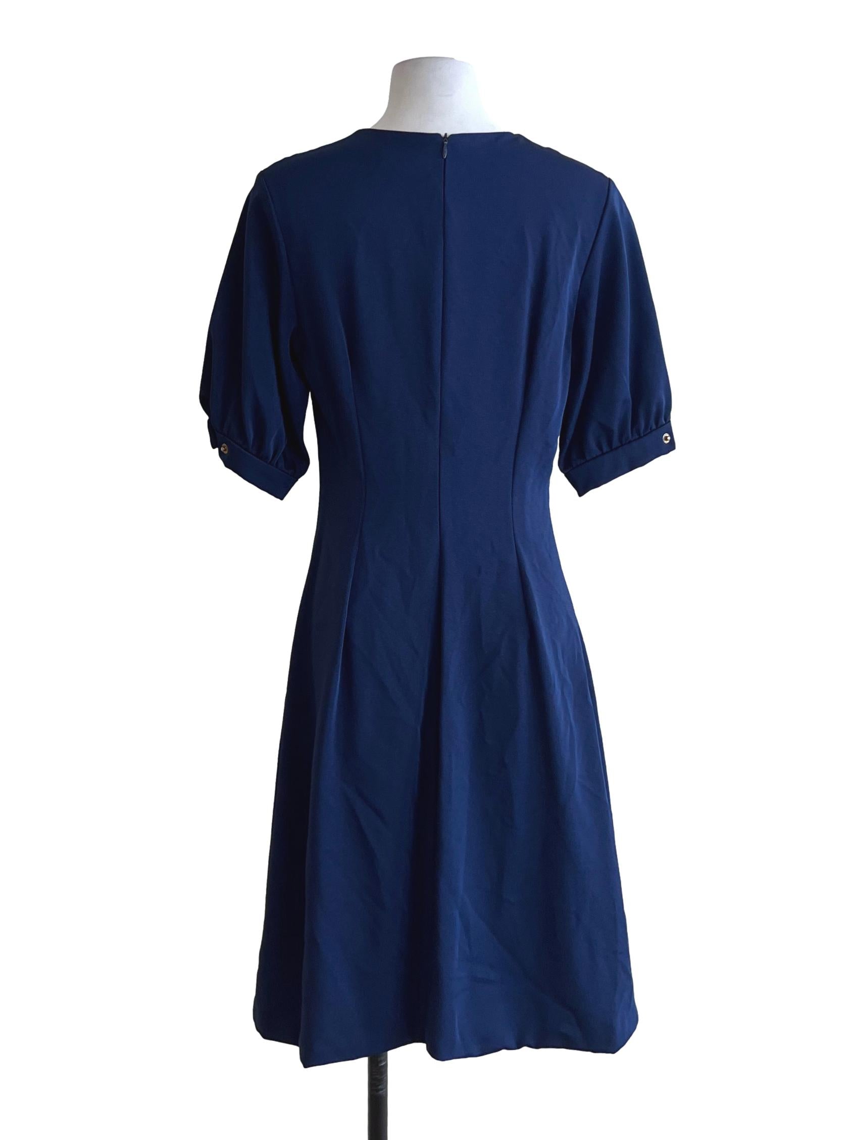 Navy Blue V-Neckline Empire Dress