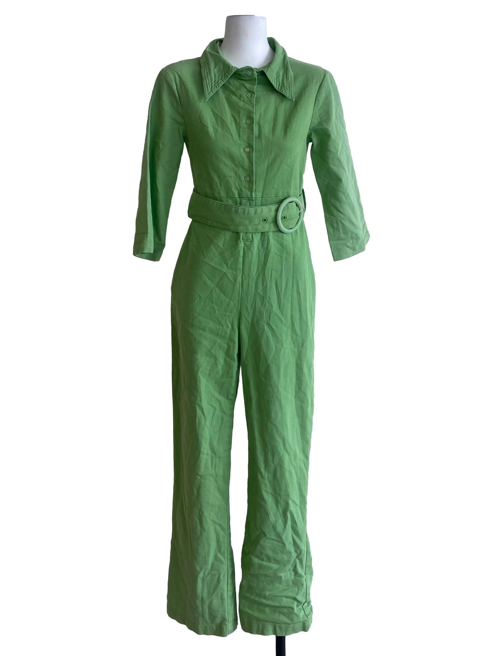 Fern Green Half Button Jumpsuit