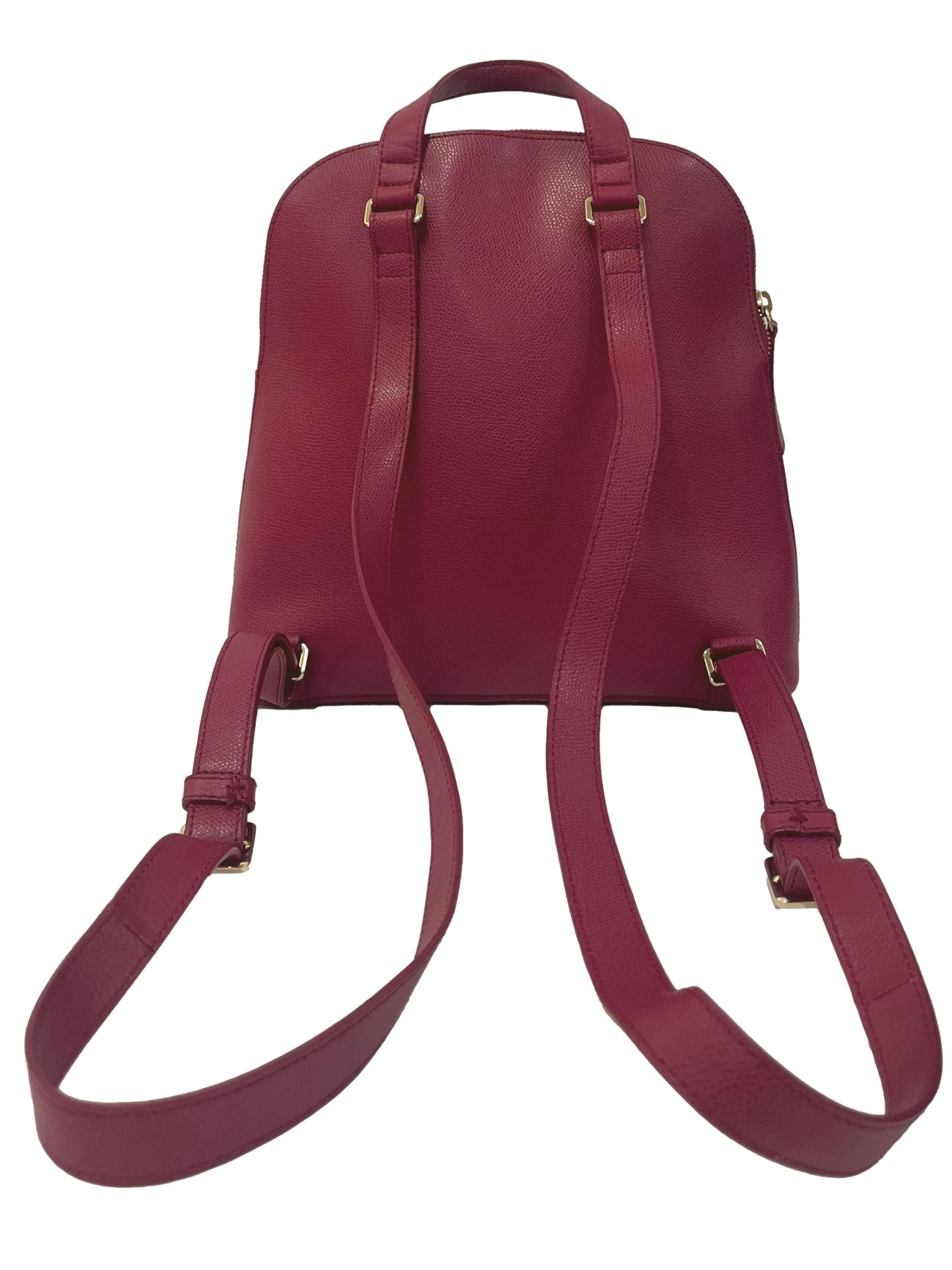 Plum Textured Small Backpack With Gold Details