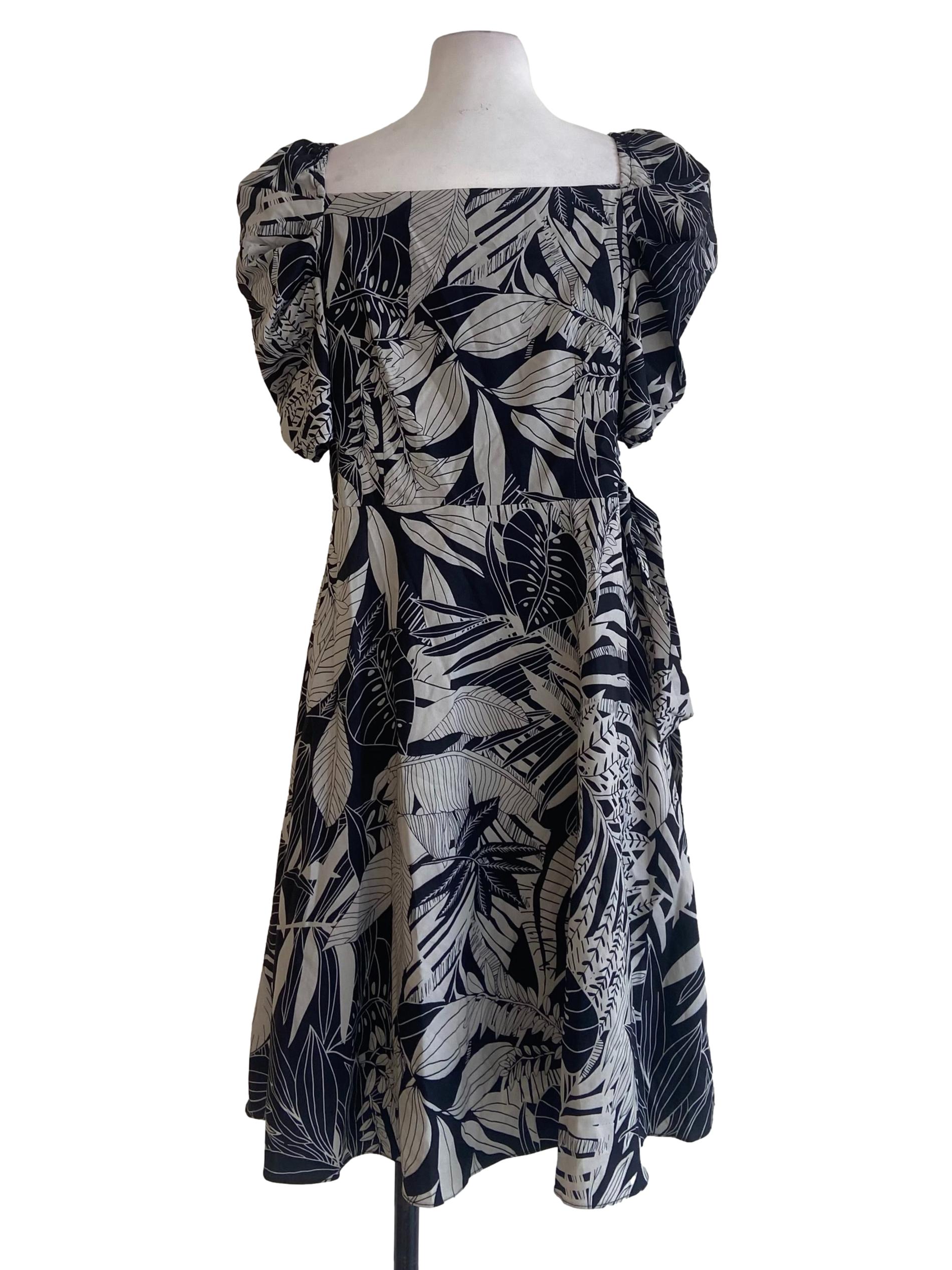 Black Floral V Neck Wrap Dress