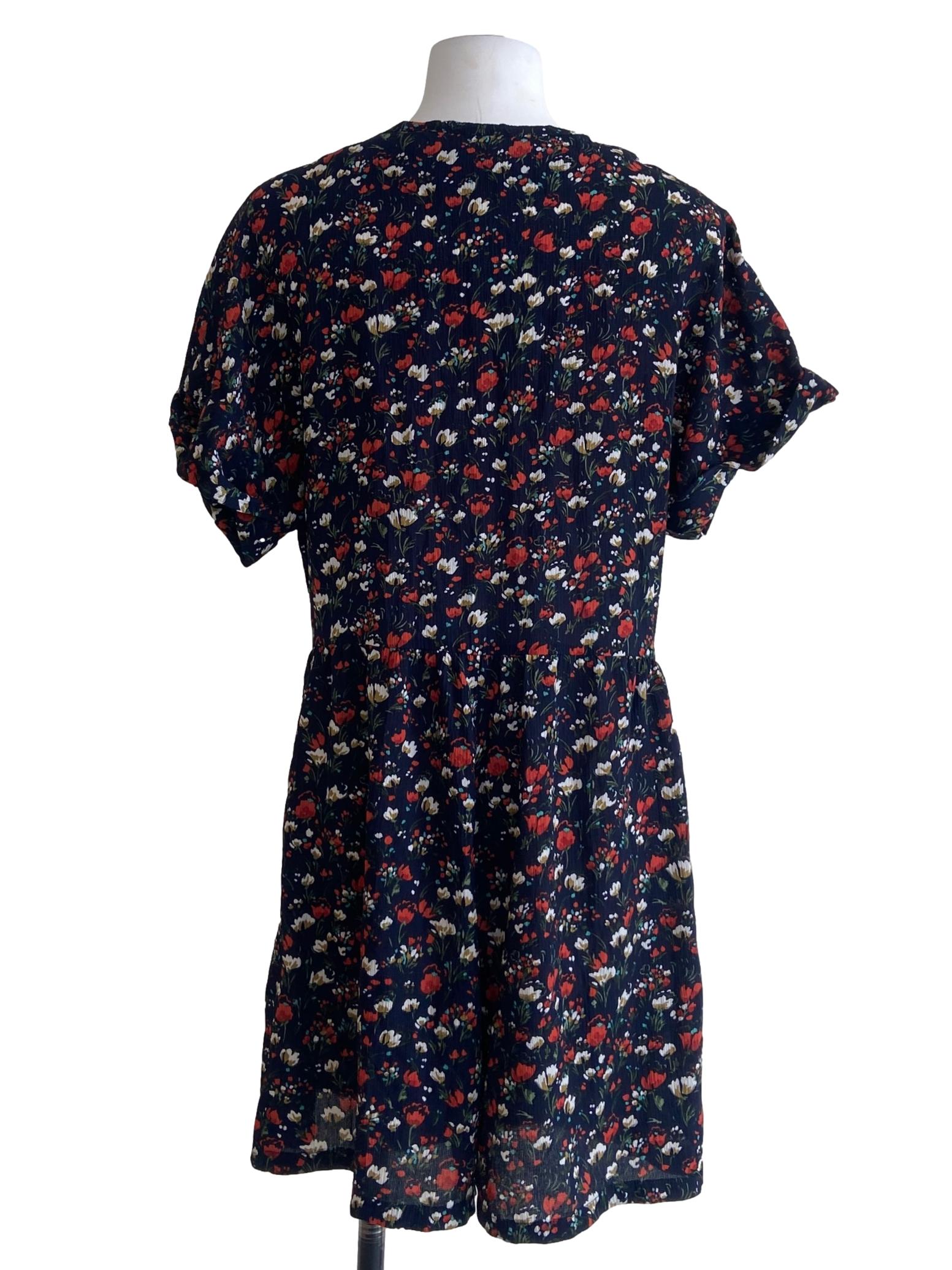 Denim Blue & Floral Asymmetric Romper
