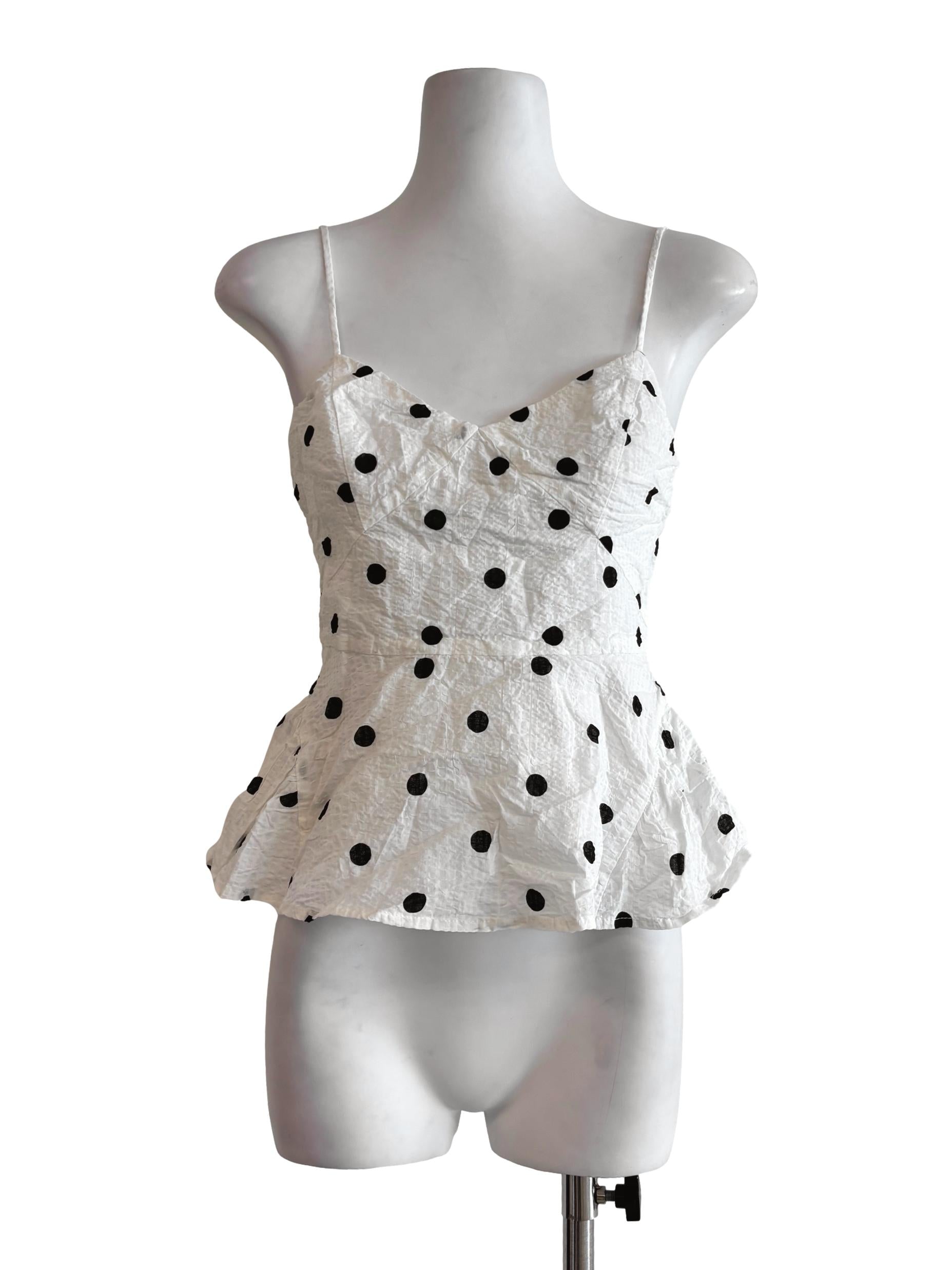 Powder White Polka Dot Peplum Top LB