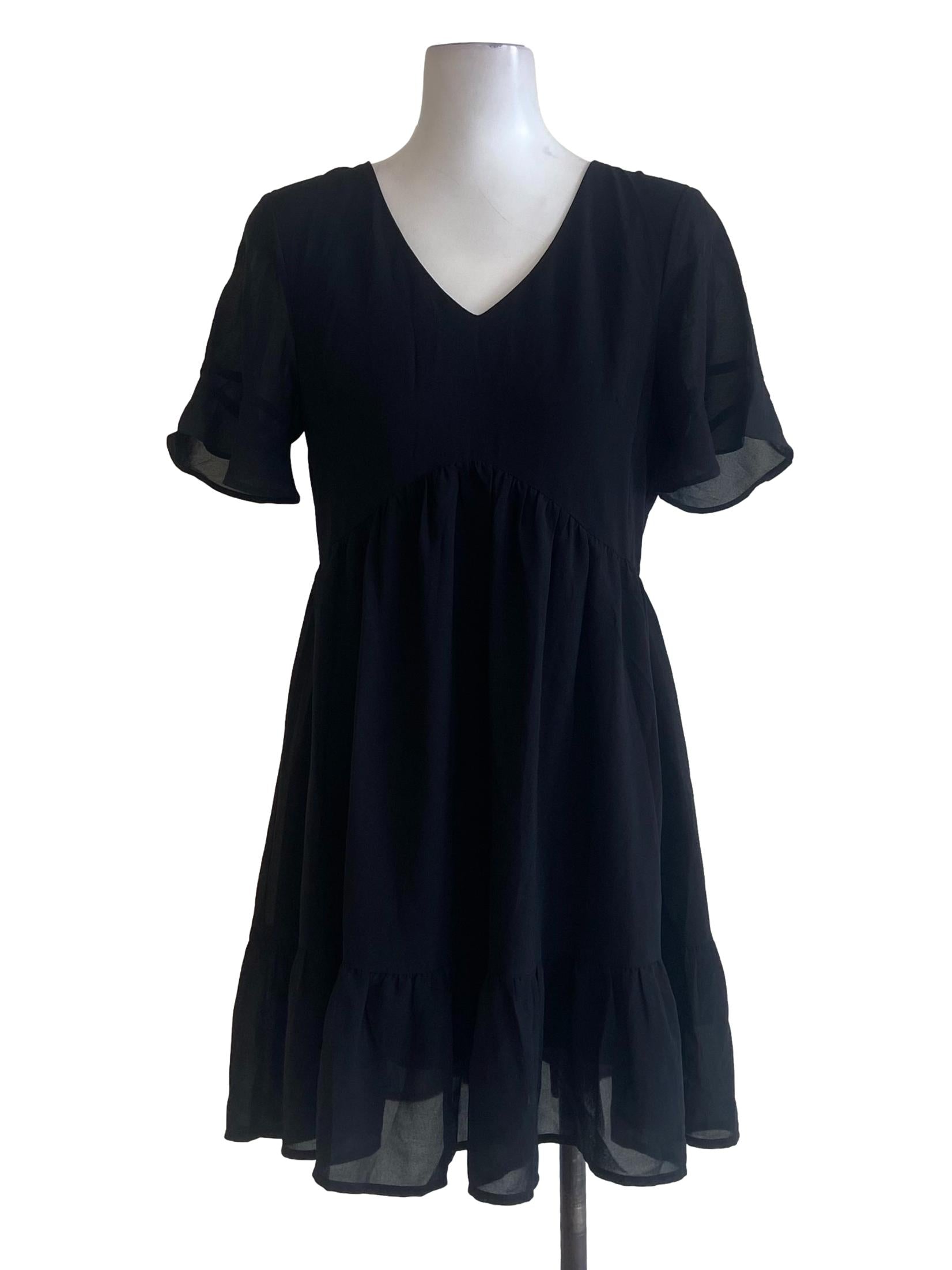 Black V Neck Drop Waist Dress