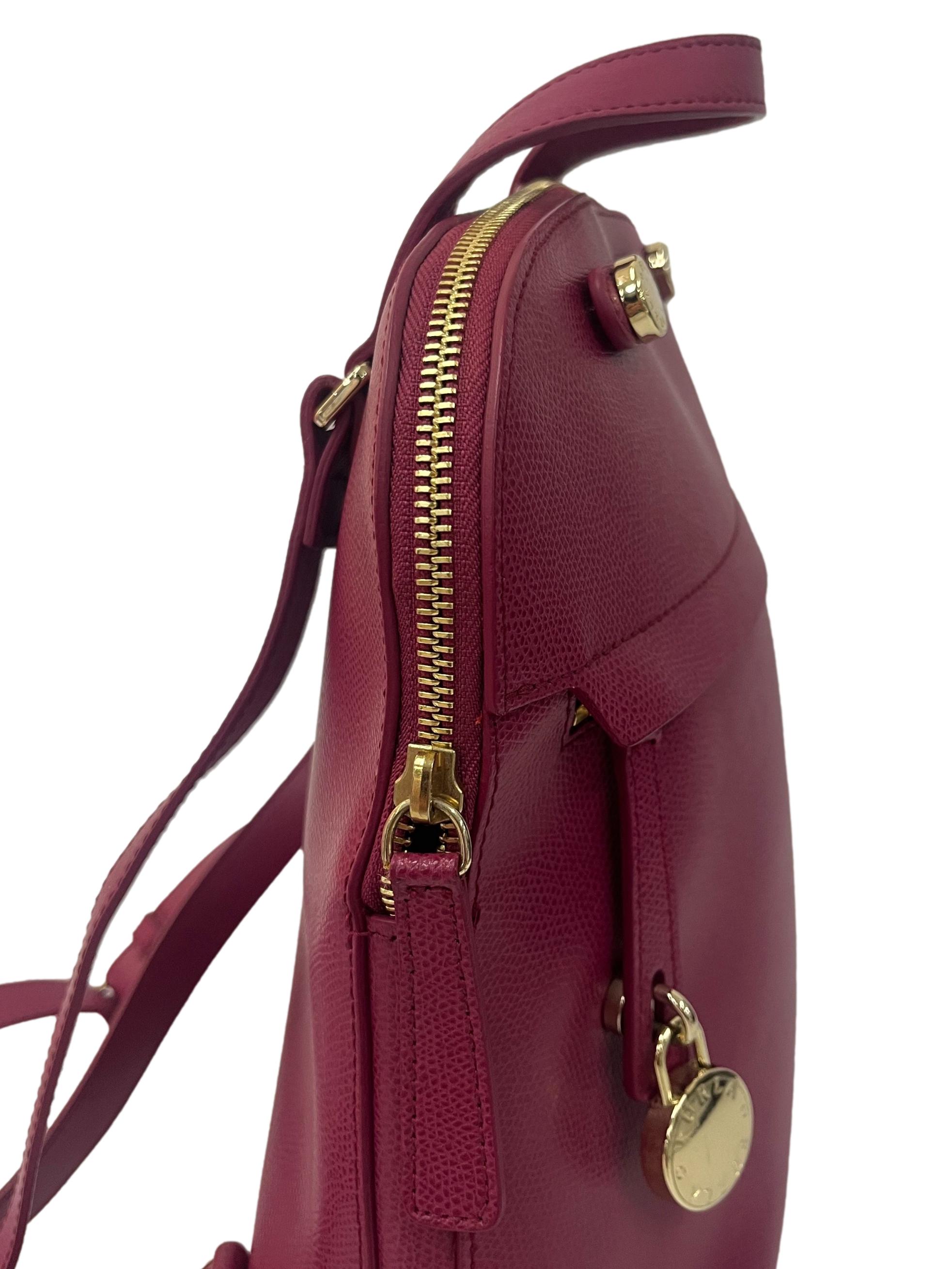 Plum Textured Small Backpack With Gold Details