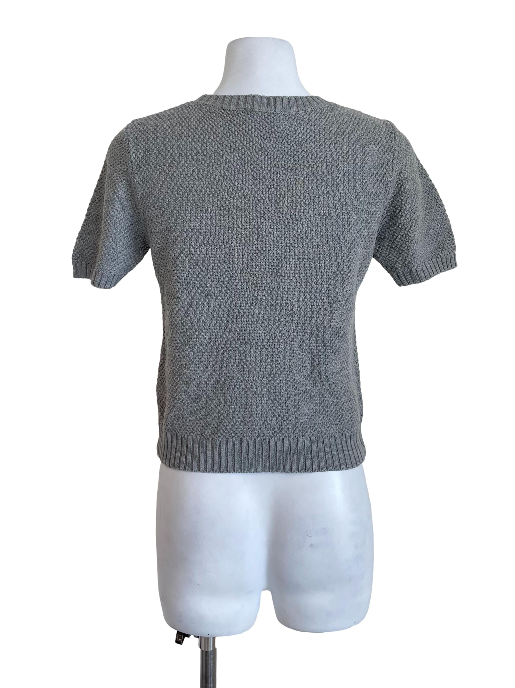 Grey Short Sleeves Knit Sweater