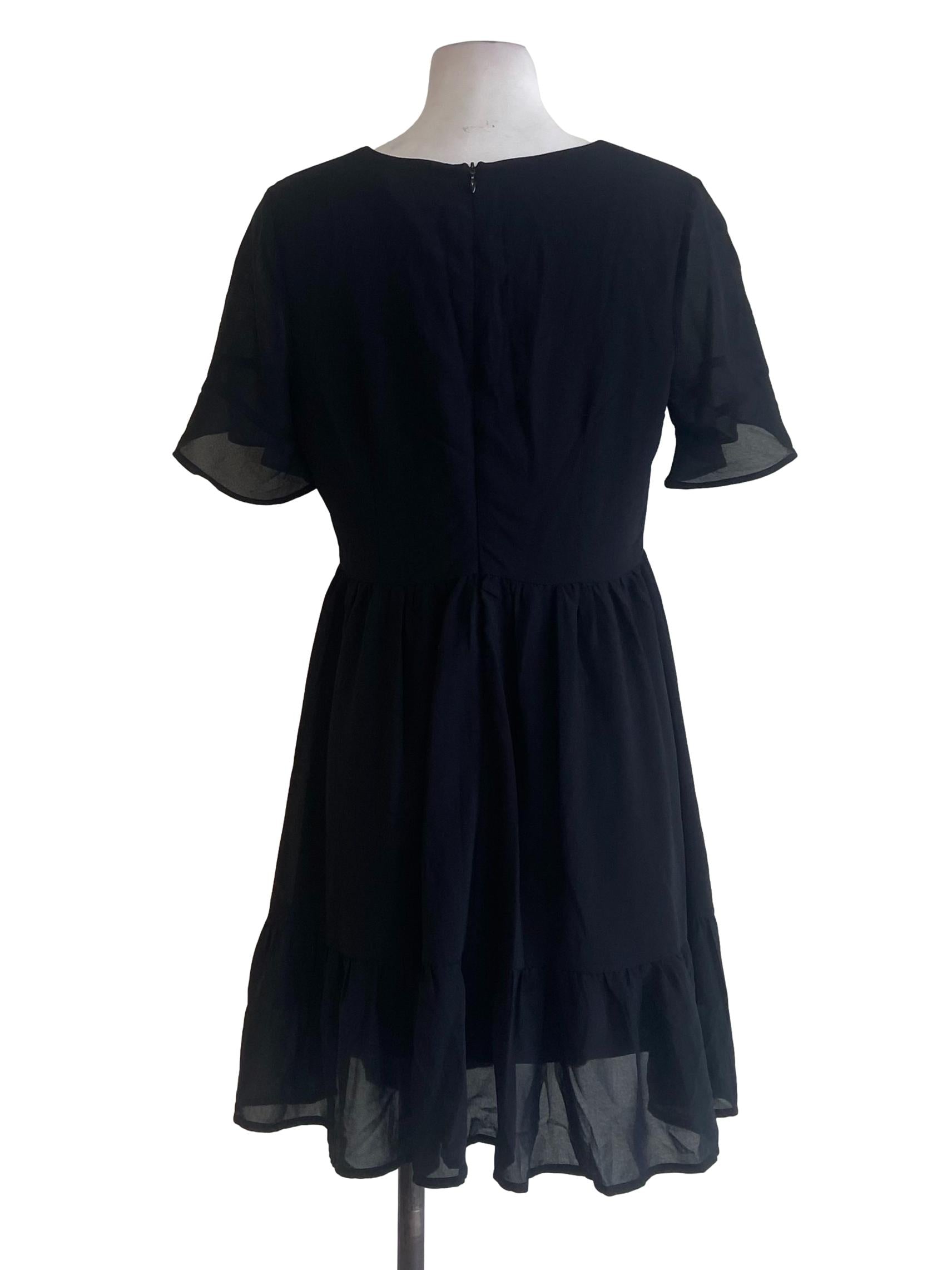 Black V Neck Drop Waist Dress
