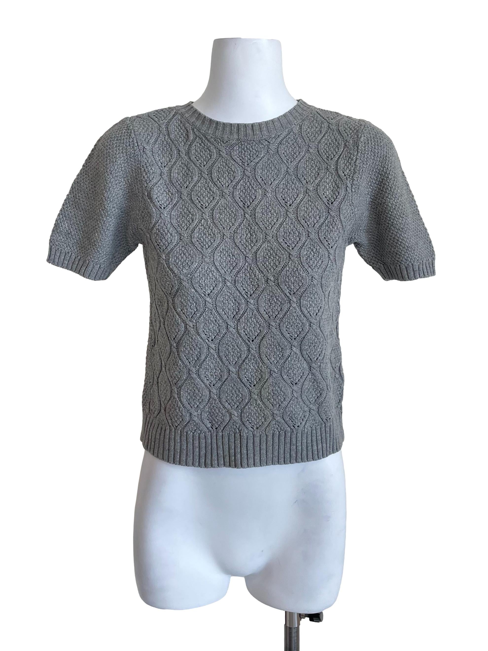 Grey Short Sleeves Knit Sweater