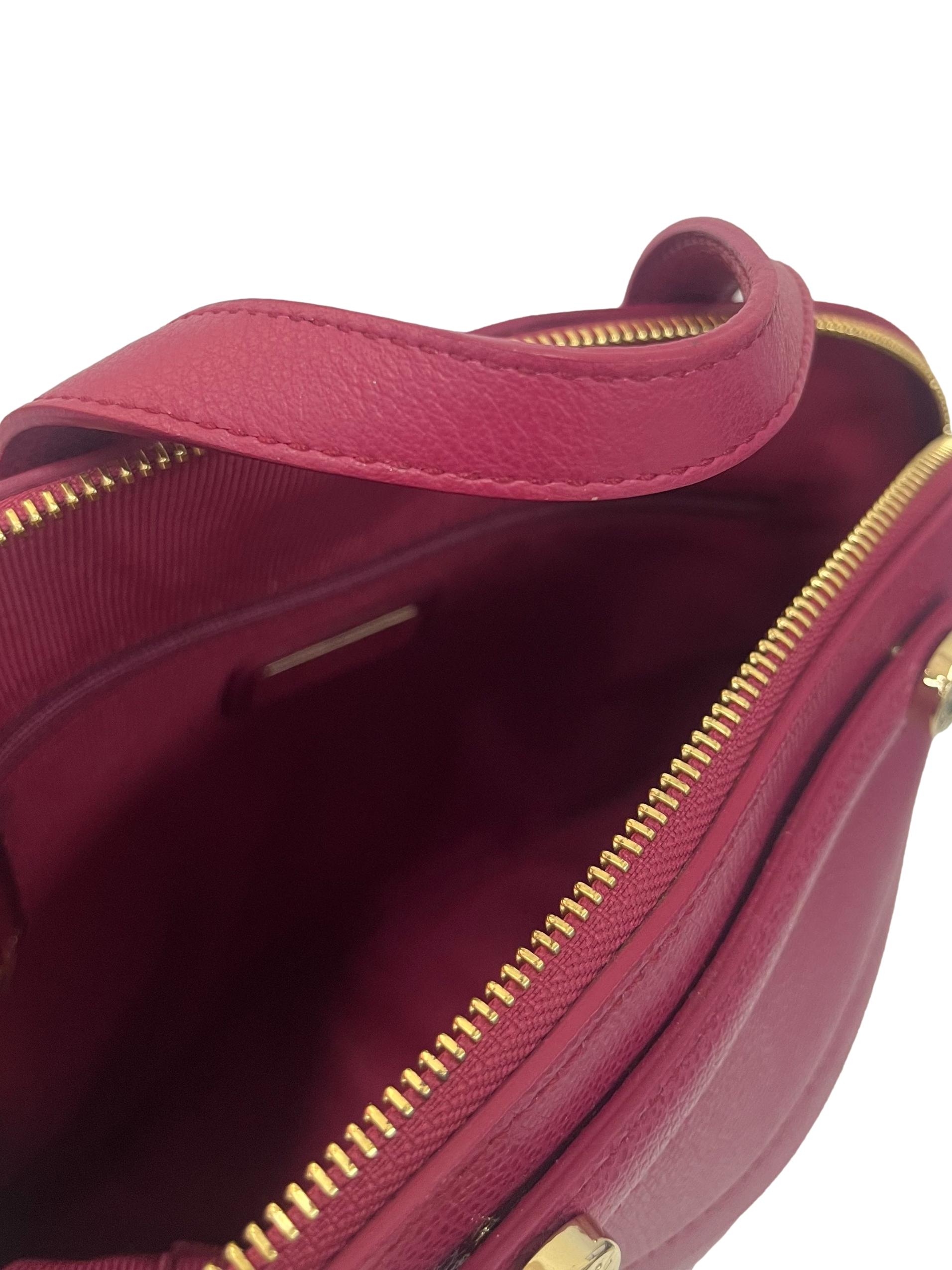 Plum Textured Small Backpack With Gold Details