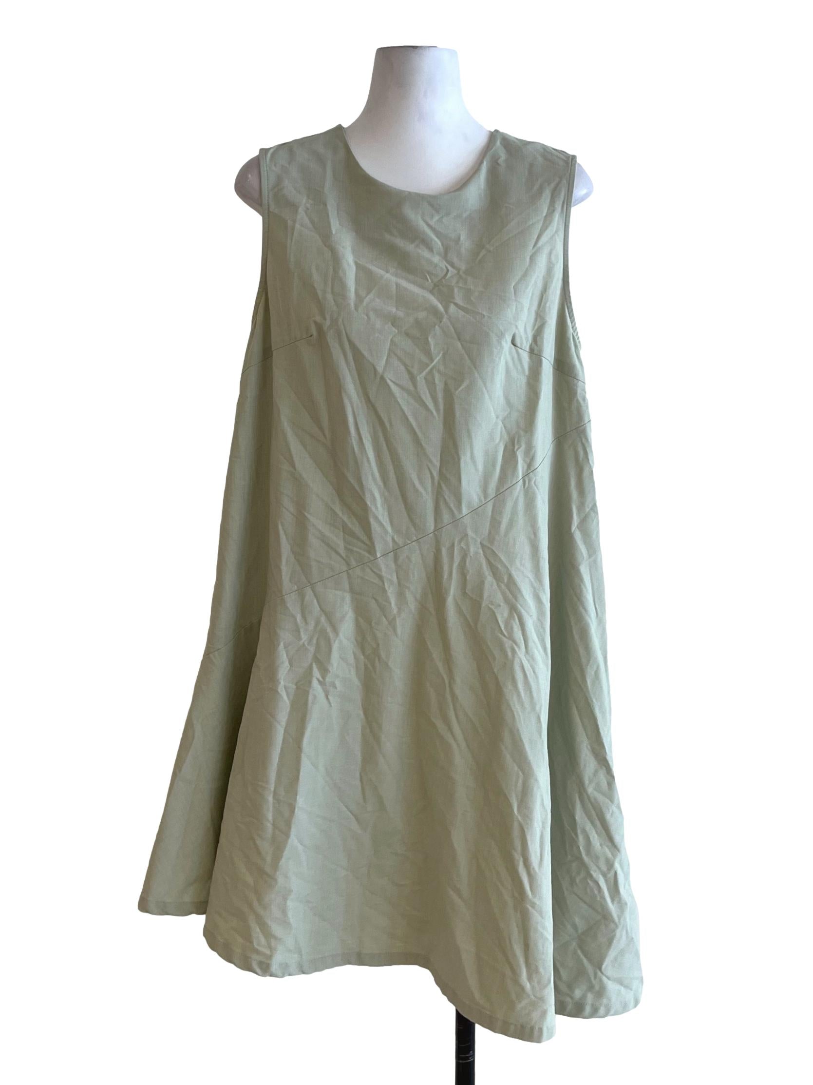 Olive Green Jewel Neckline Shift Dress