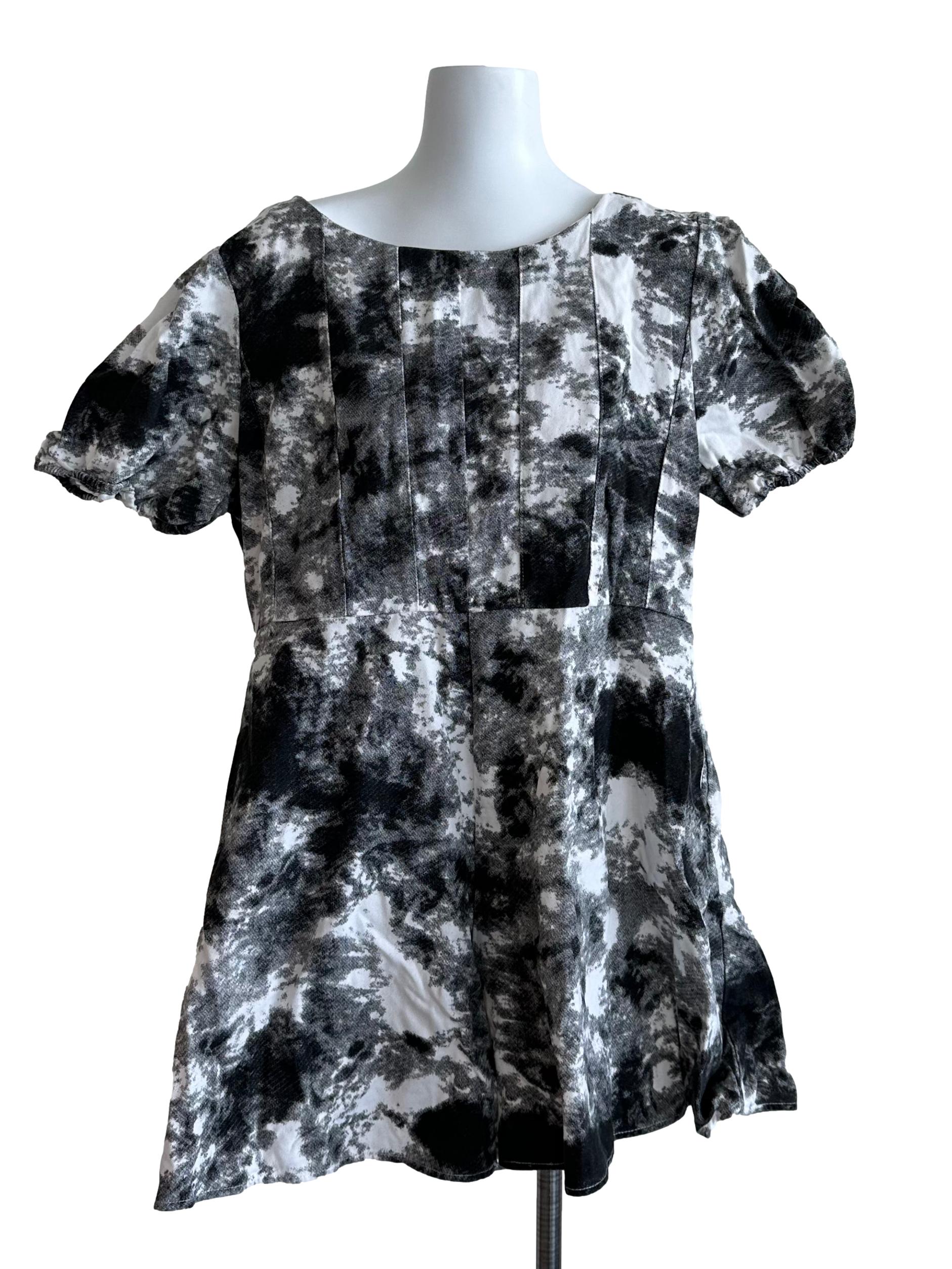 Charcoal Black Pleated Pattern Romper