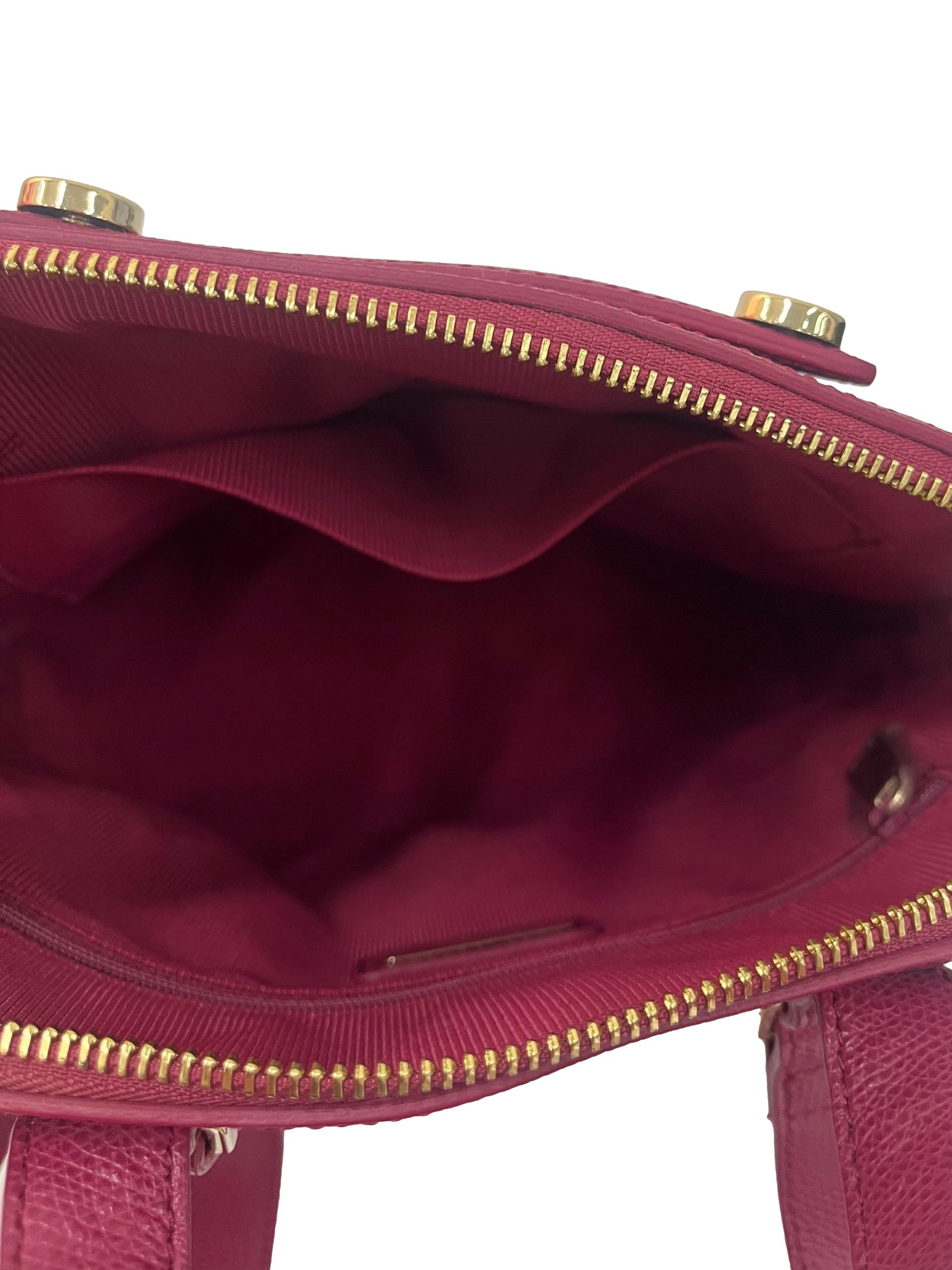 Plum Textured Small Backpack With Gold Details