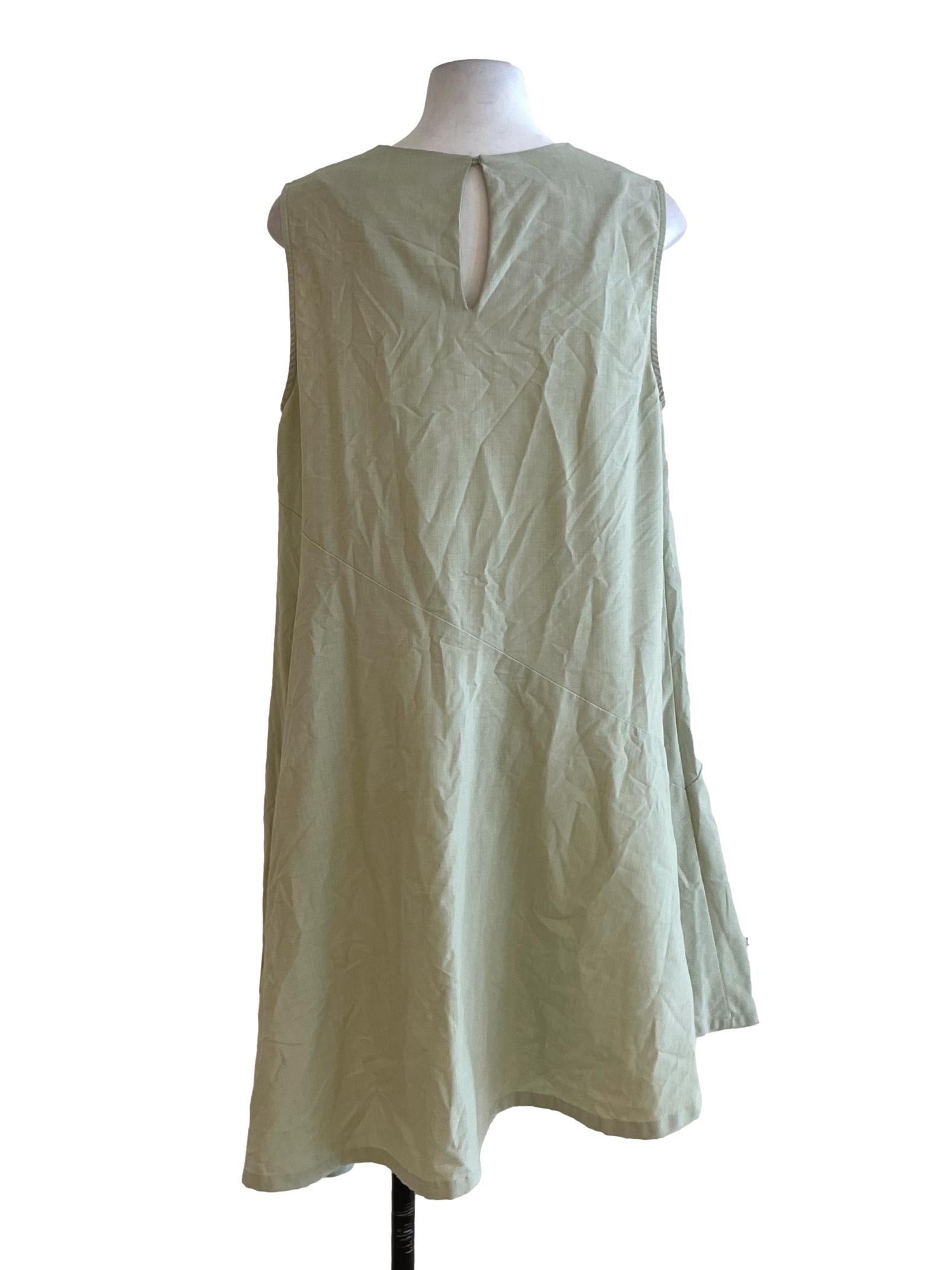 Olive Green Jewel Neckline Shift Dress