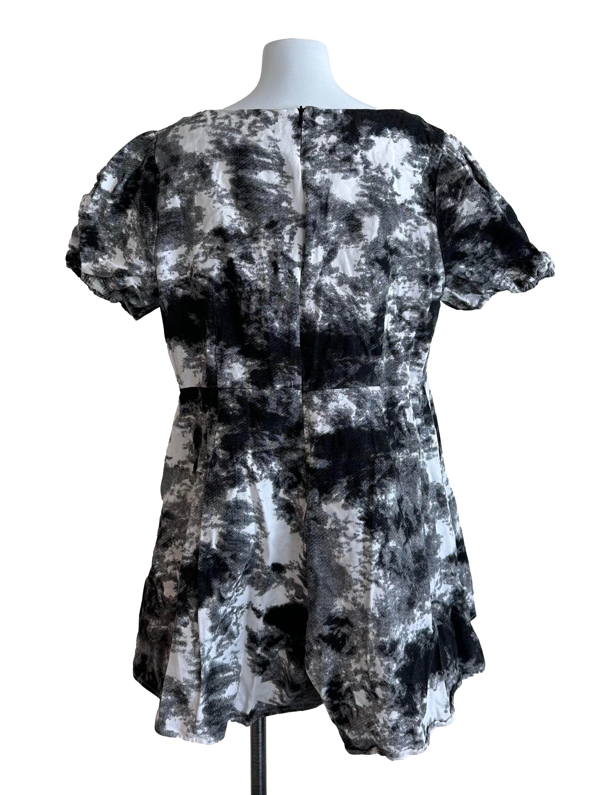 Charcoal Black Pleated Pattern Romper