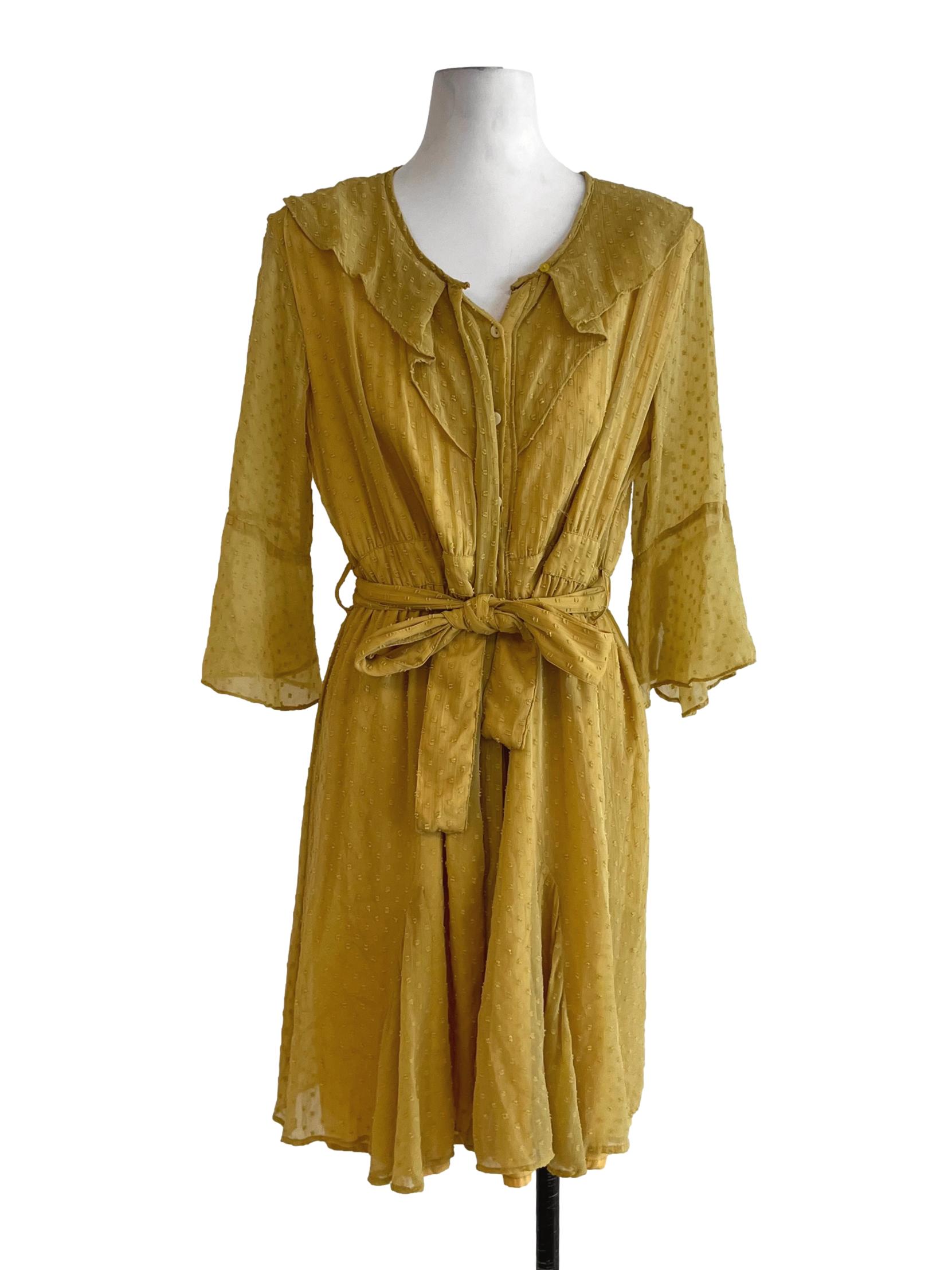 Canary Yellow Jewel Neckline Empire Dress