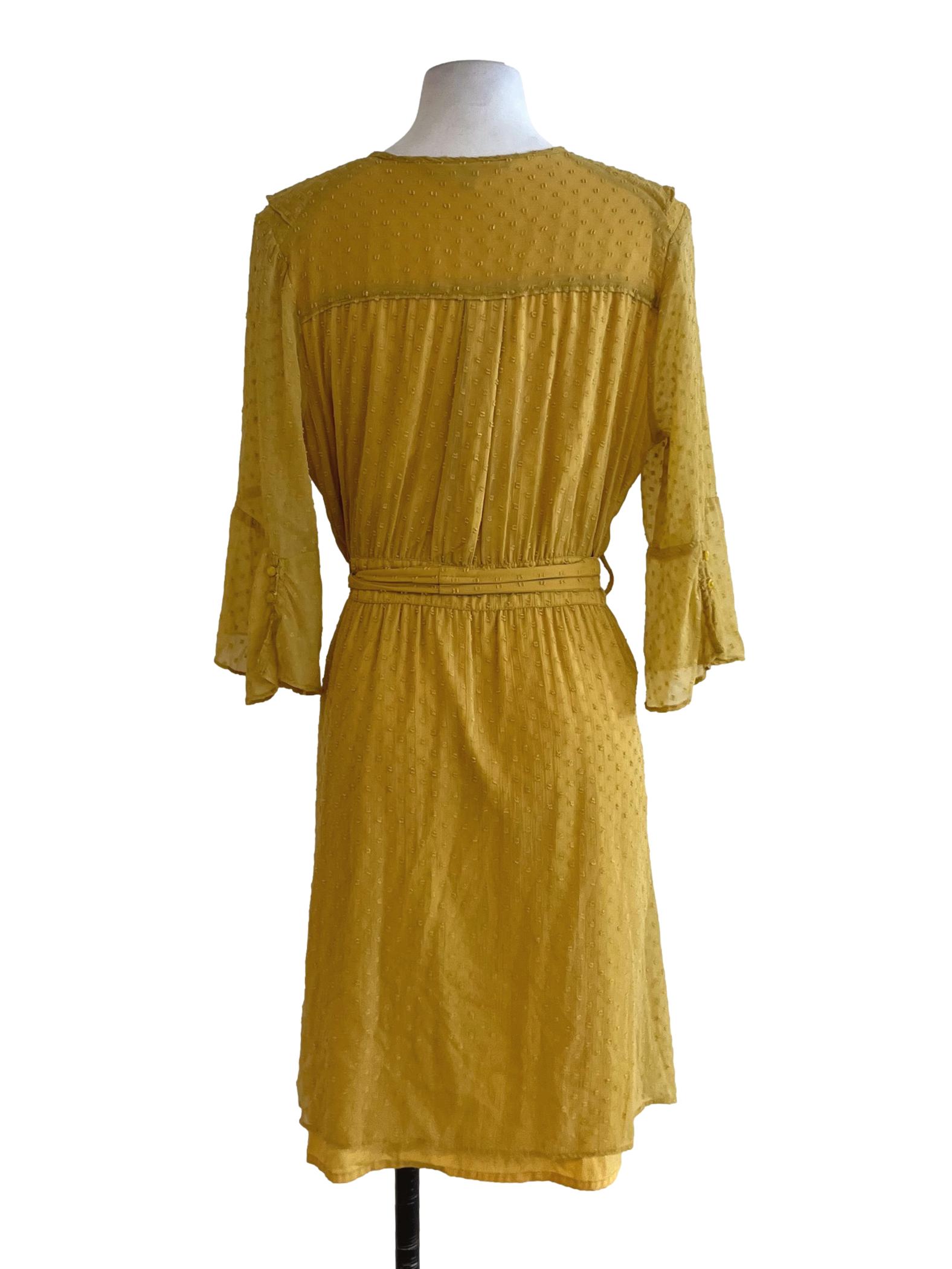 Canary Yellow Jewel Neckline Empire Dress