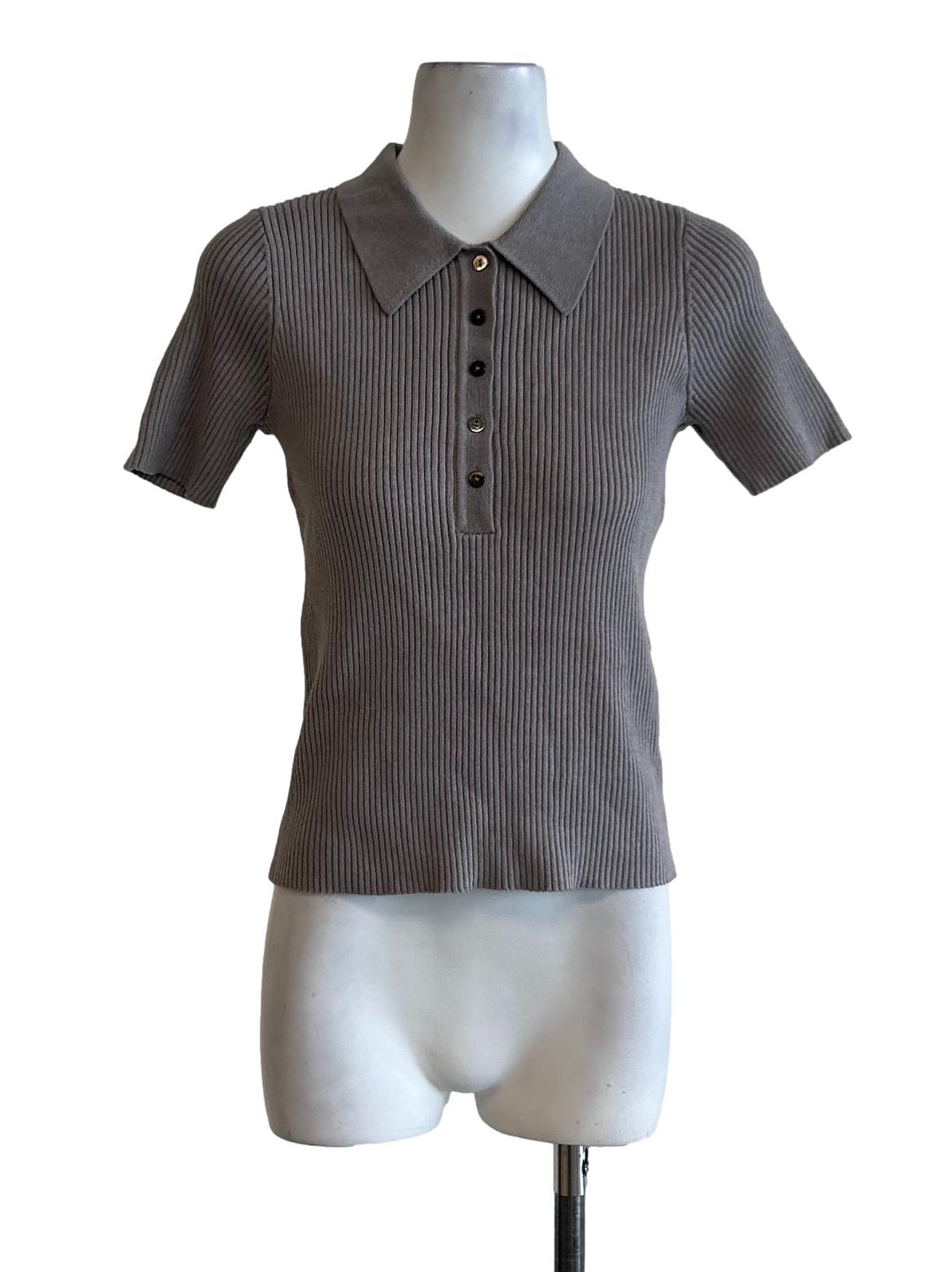 Grey Knit Polo Tee