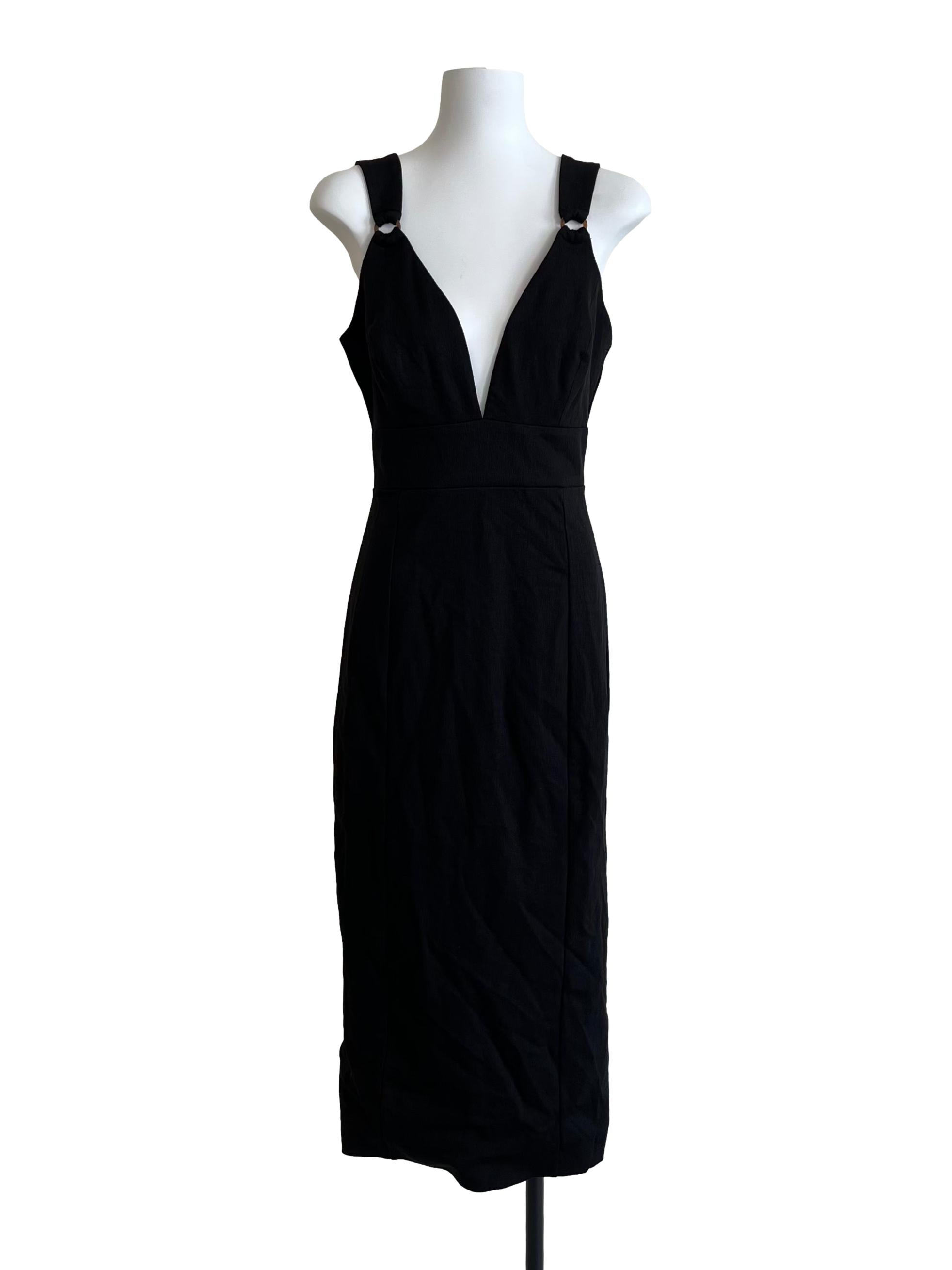 Ink Black V-Neck Midi Dress