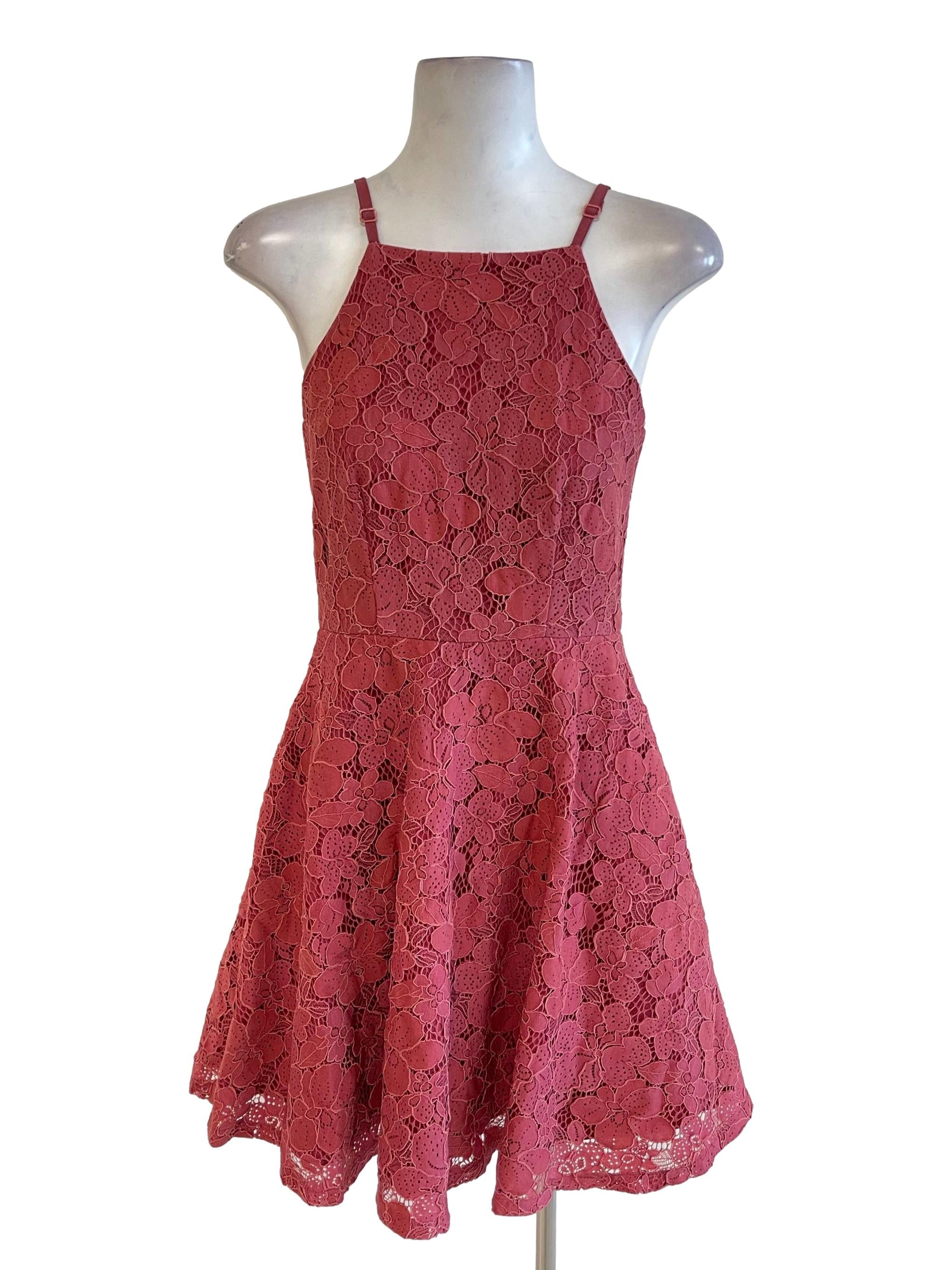 Pink Blush Floral Lace Halter Strap Dress