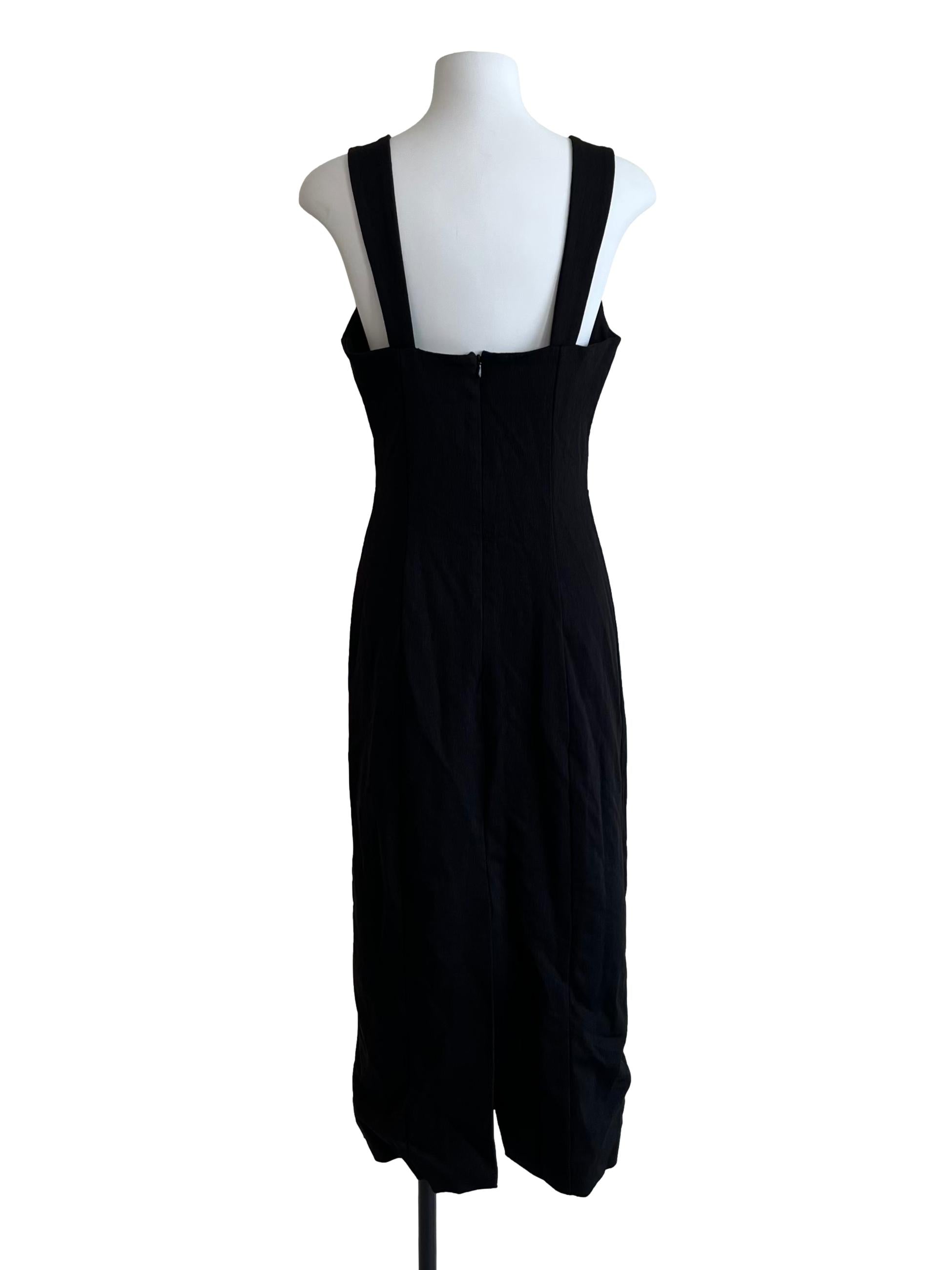 Ink Black V-Neck Midi Dress