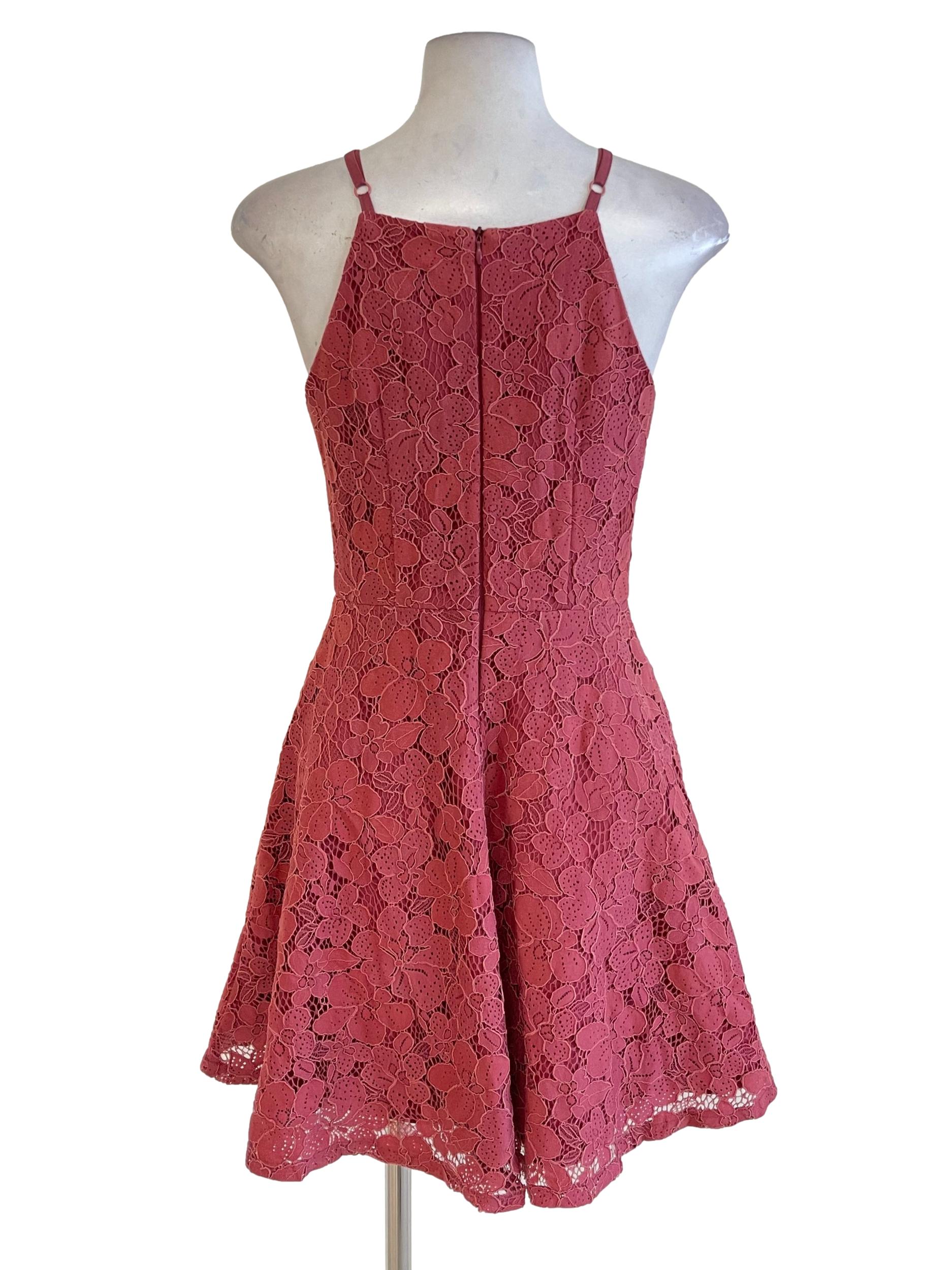 Pink Blush Floral Lace Halter Strap Dress