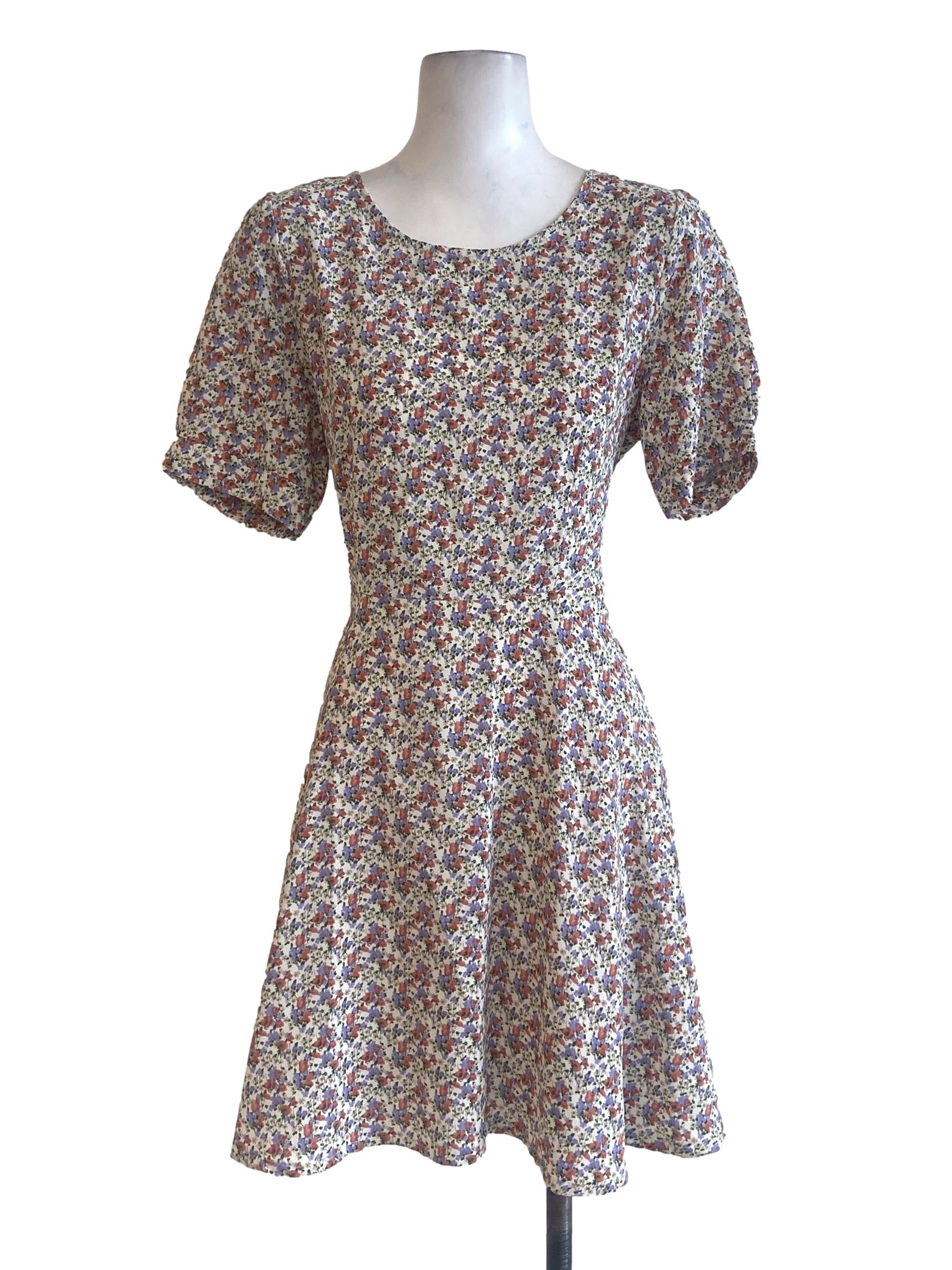 Chiffon Beige Floral A-Line Dress