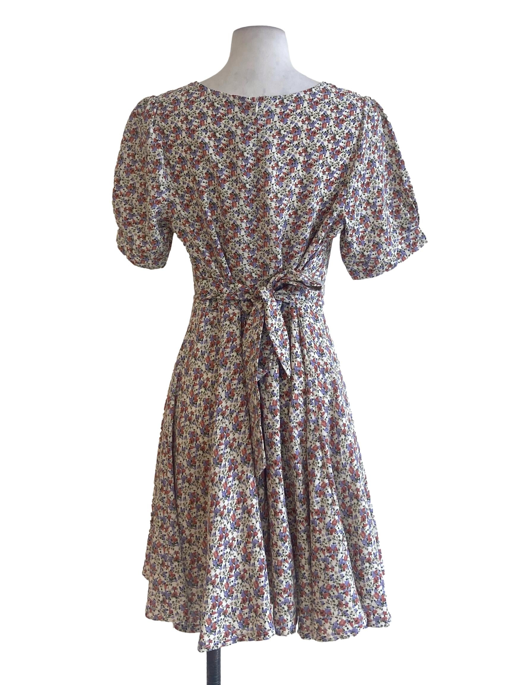 Chiffon Beige Floral A-Line Dress