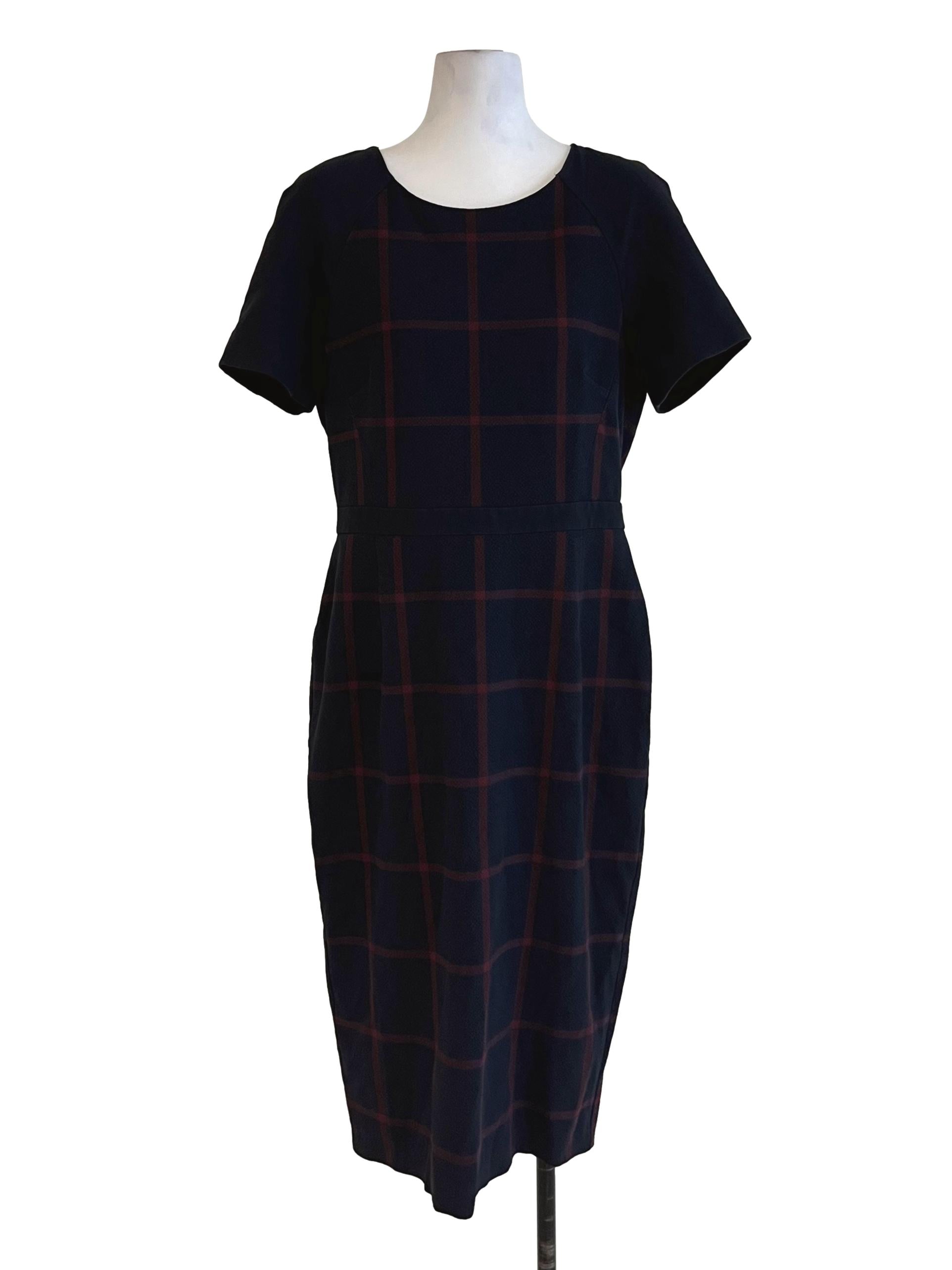 Navy Blue Windowpane Empire Dress