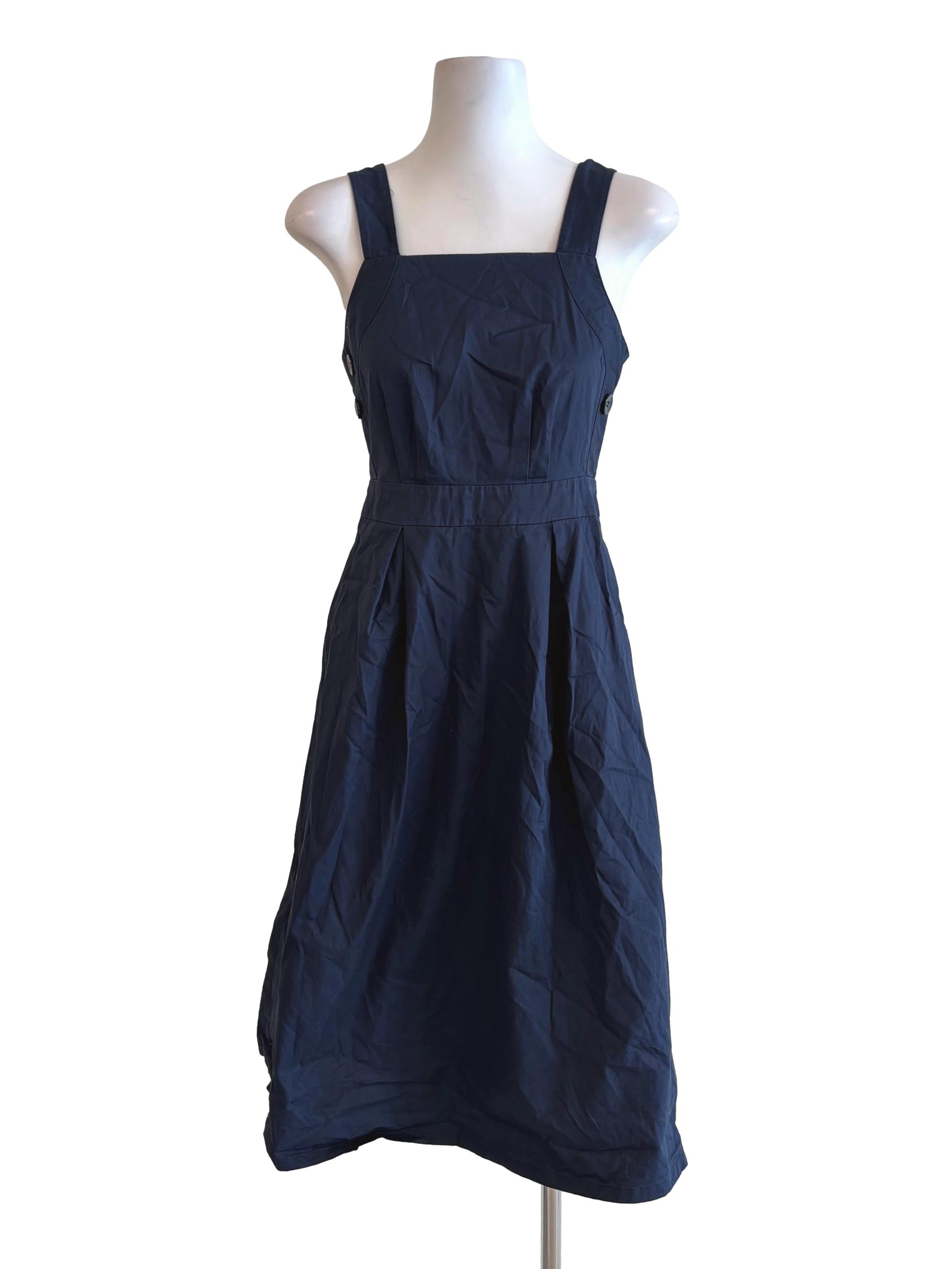 Navy Blue Apron Neck A-Line Dress LB