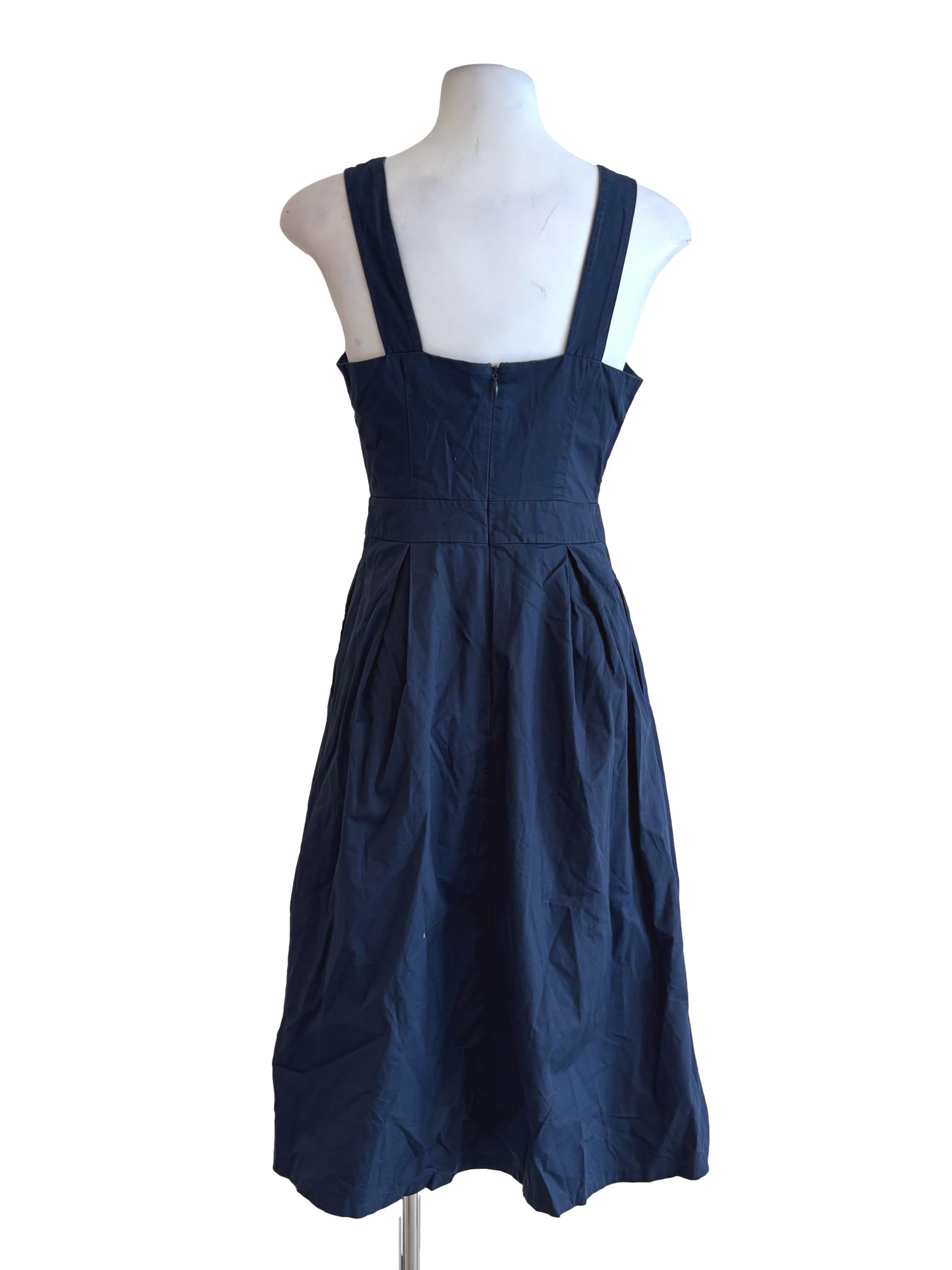 Navy Blue Apron Neck A-Line Dress LB